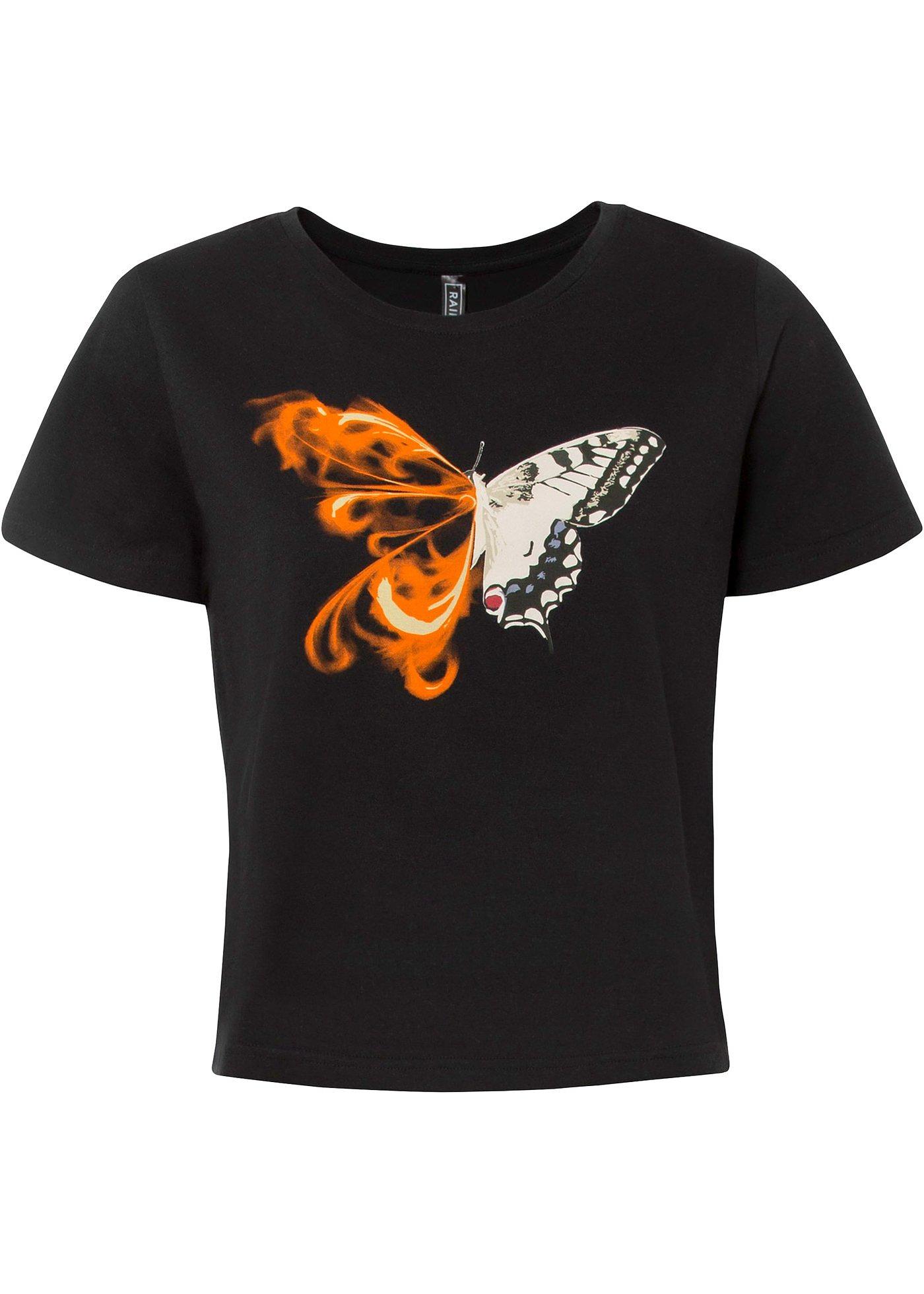 T-shirt cropped avec imprimé papillon en coton bio