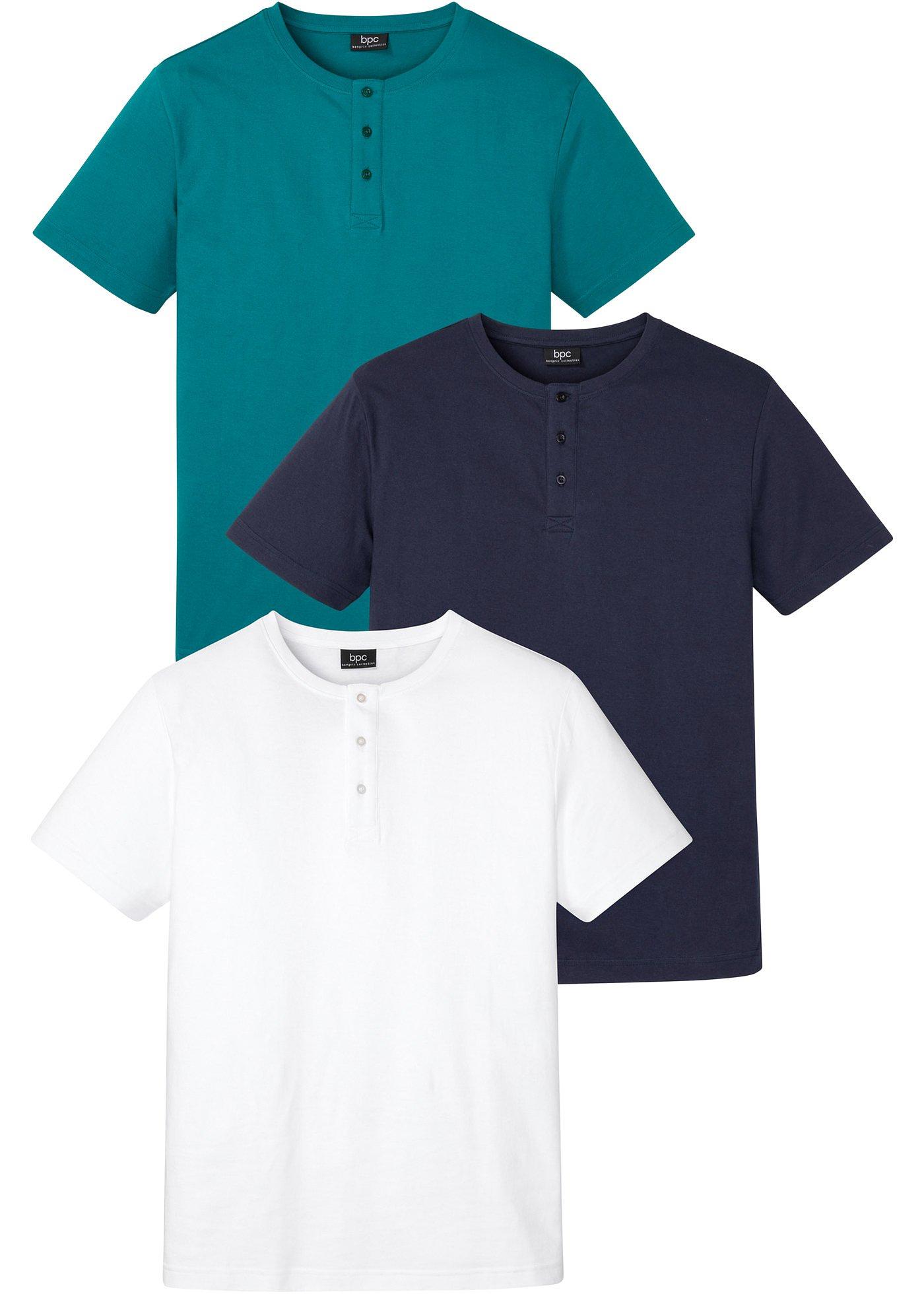 Lot de 3 T-shirts col Henley, manches courtes