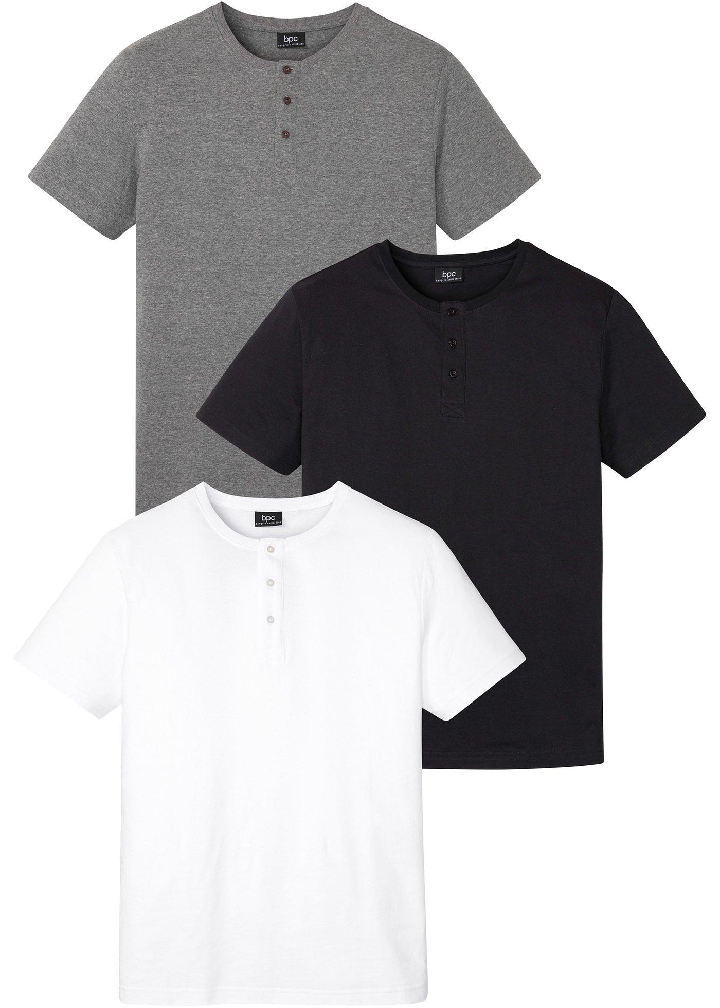 Lot de 3 T-shirts col Henley, manches courtes