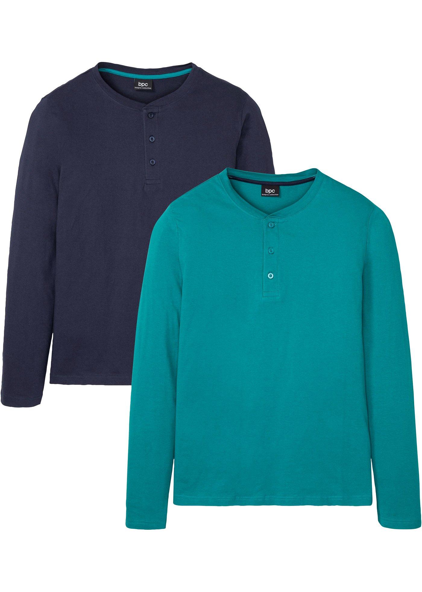 Lot de 2 T-shirts col Henley manches longues