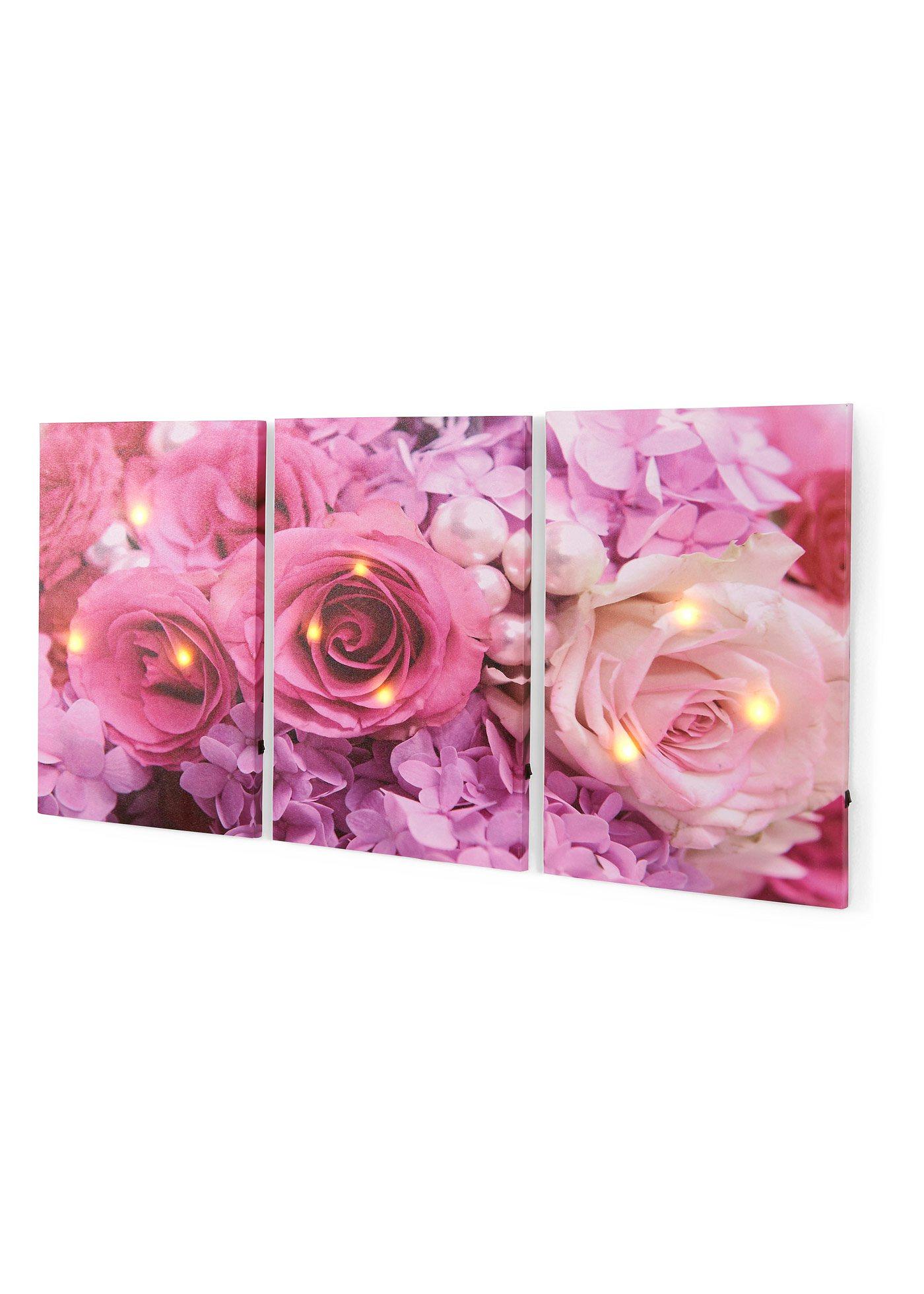 Tableau LED avec roses (Ens. 3 pces.)