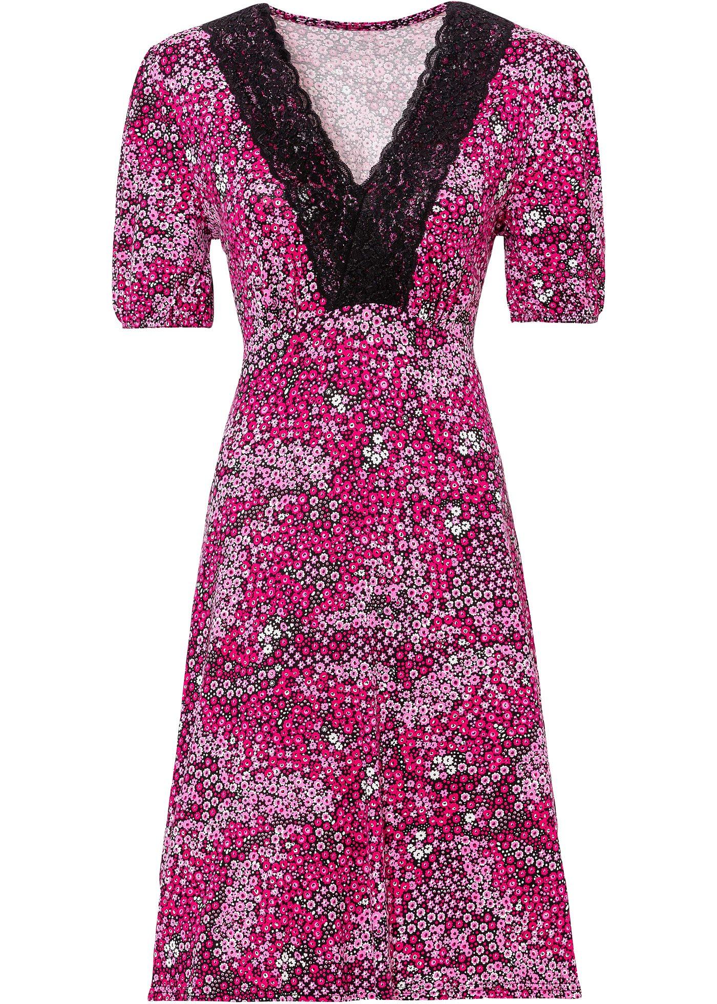 Robe en jersey imprimée avec dentelle