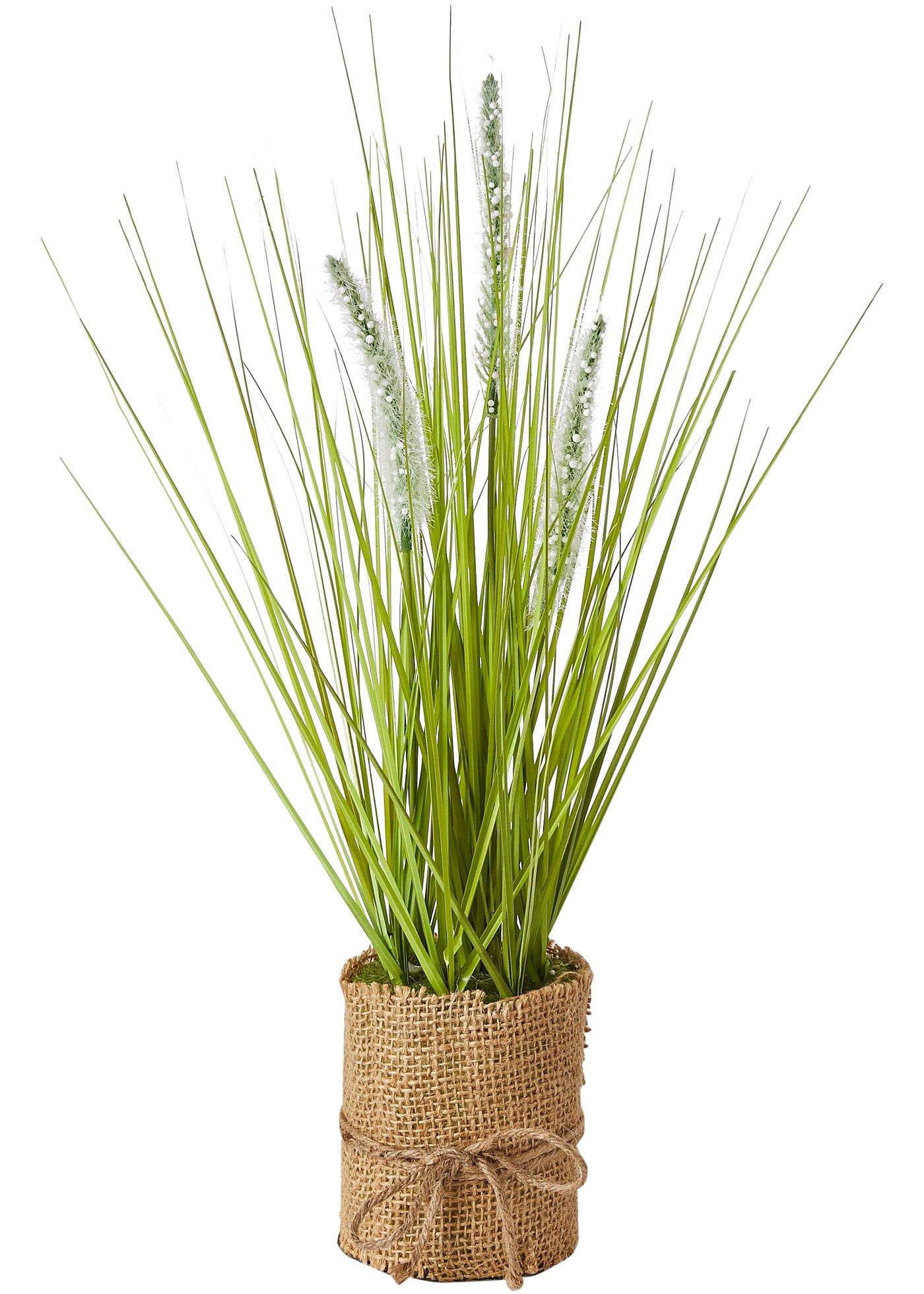 Plante artificielle graminée dans pot en lin