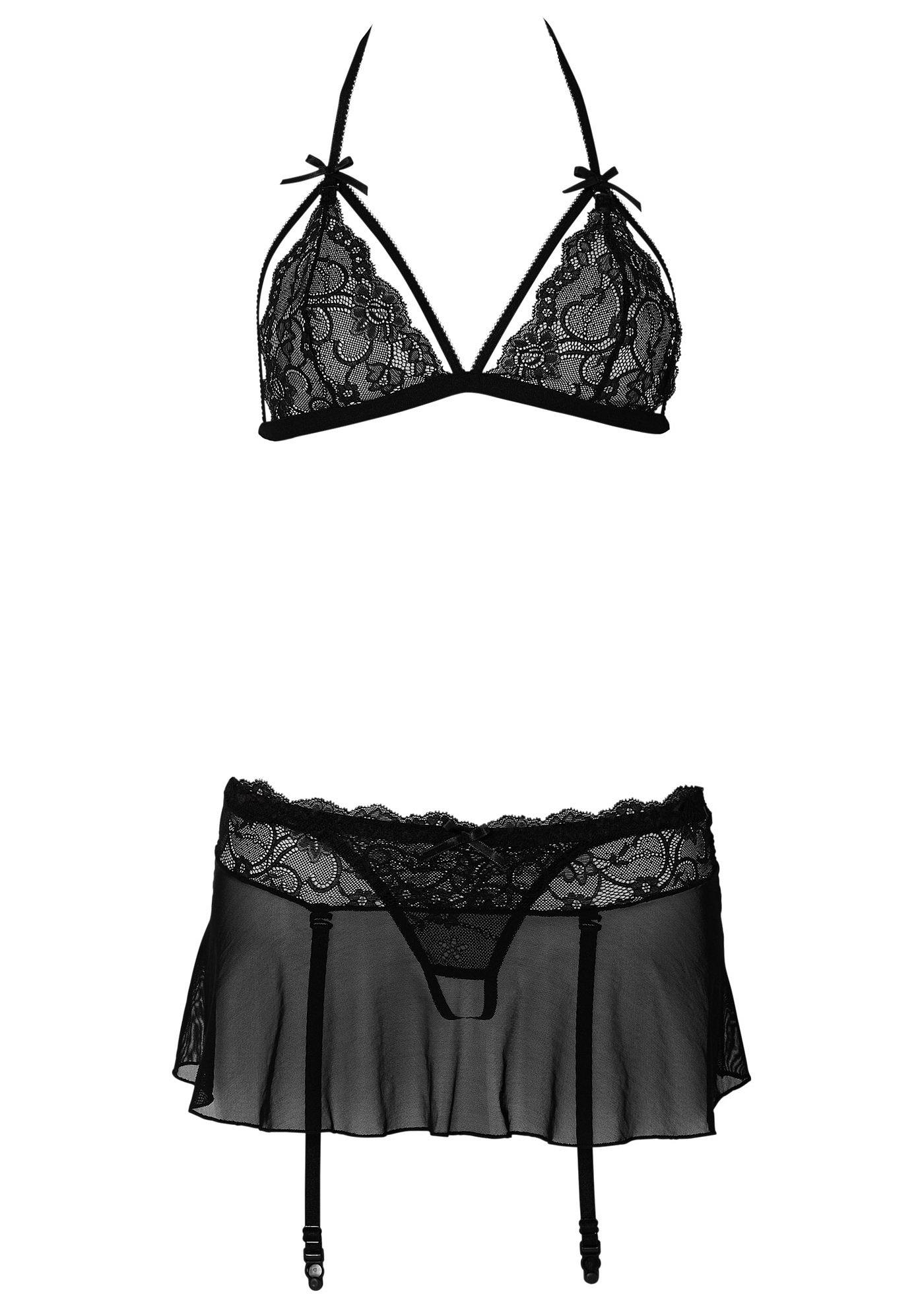 Soutien-gorge triangle + string + jupette (Ens. 3 pces.)