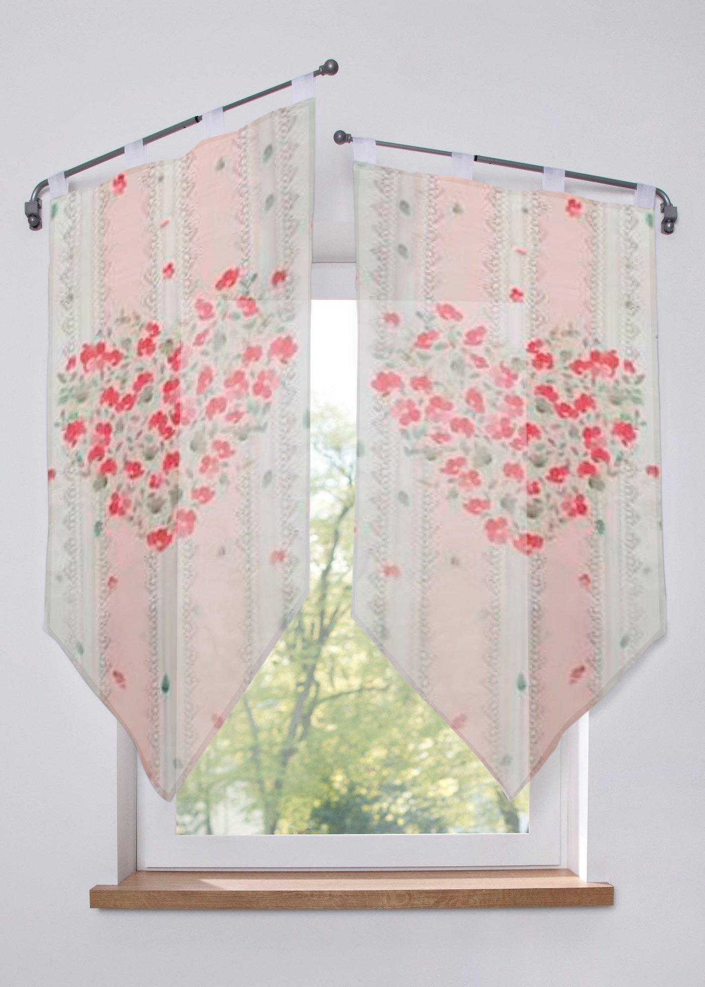 Vitrage en pointe avec cœur imprimé (1 pce.)