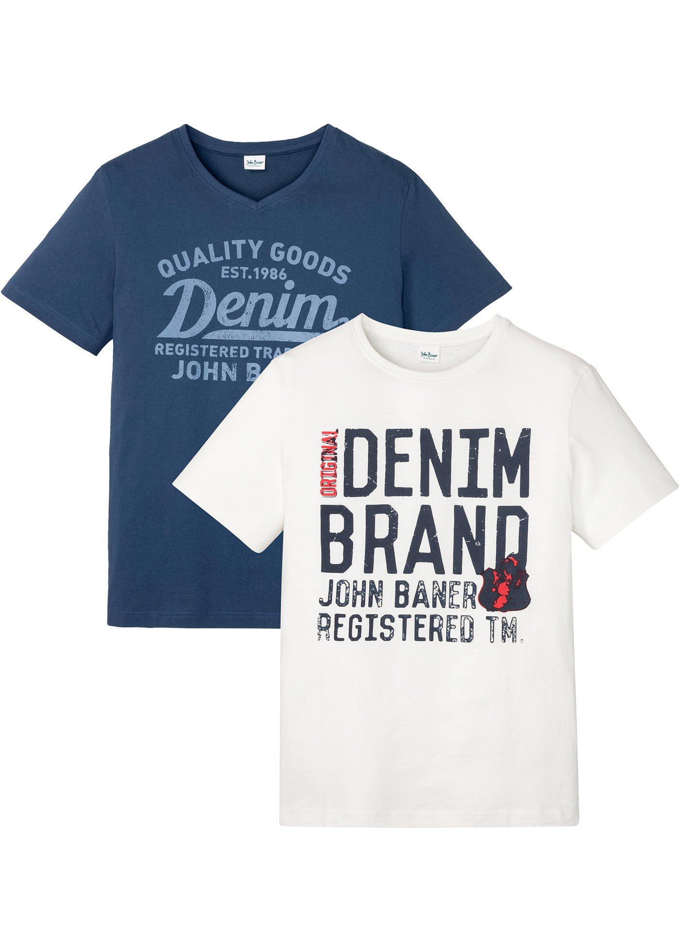 Lot de 2 T-shirts 1x col rond + 1x col V