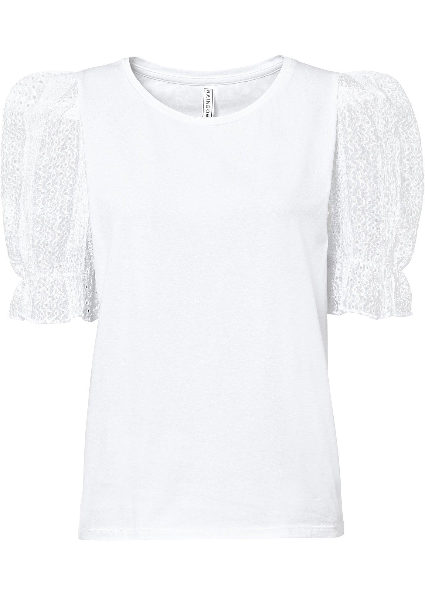 T-shirt avec manches en broderie ajourée