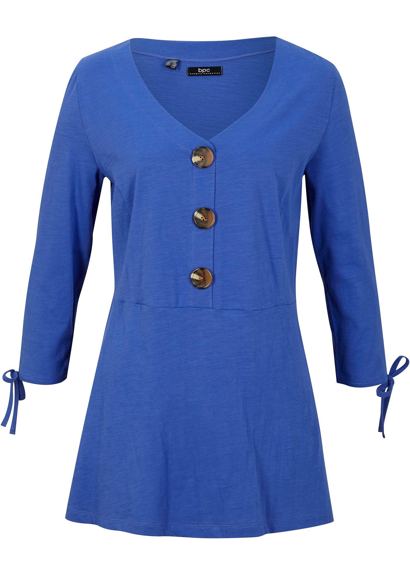 T-shirt jersey avec patte de boutonnage et détail nœud en bas de manches