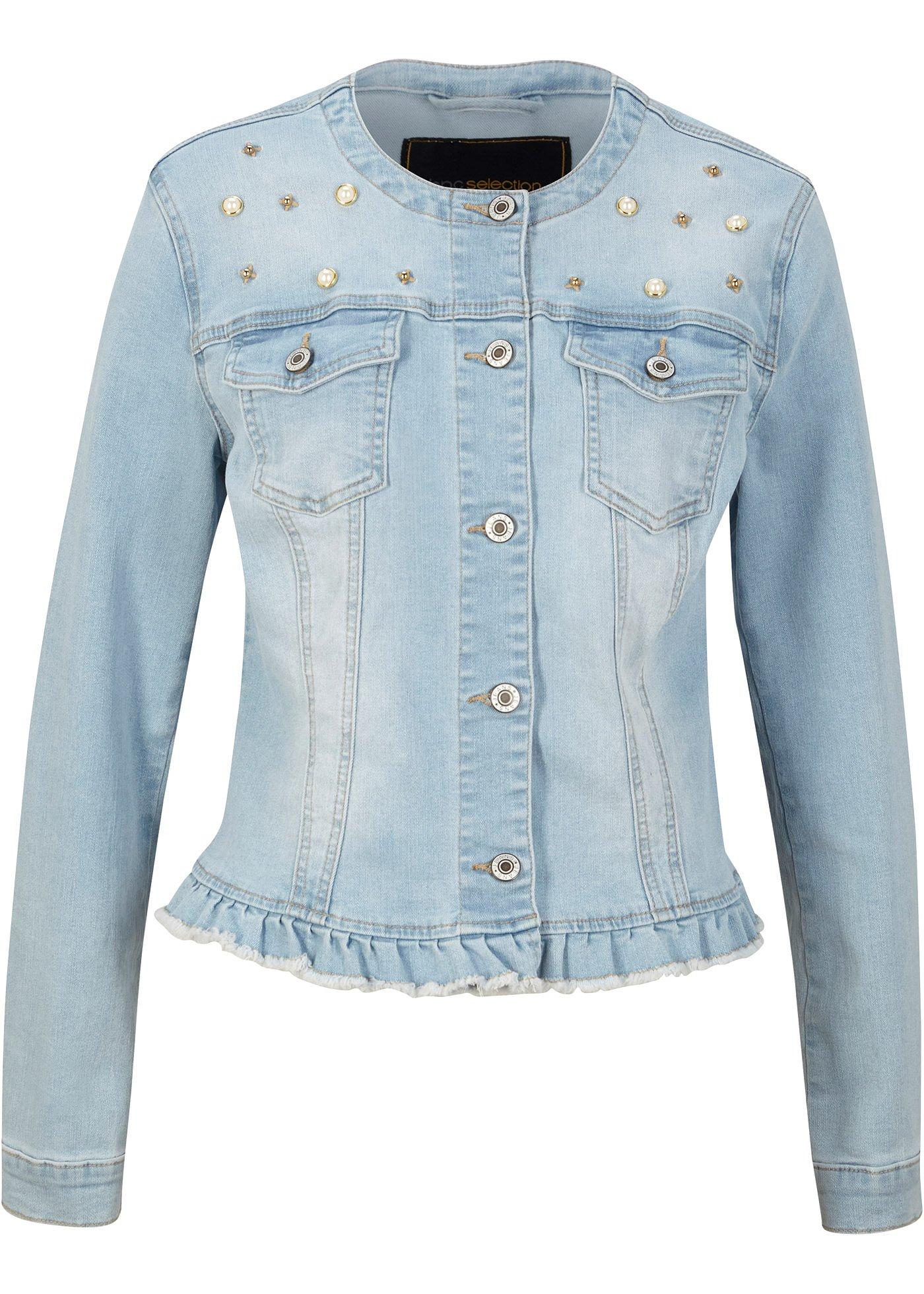 Veste en jean avec éléments perles appliqués