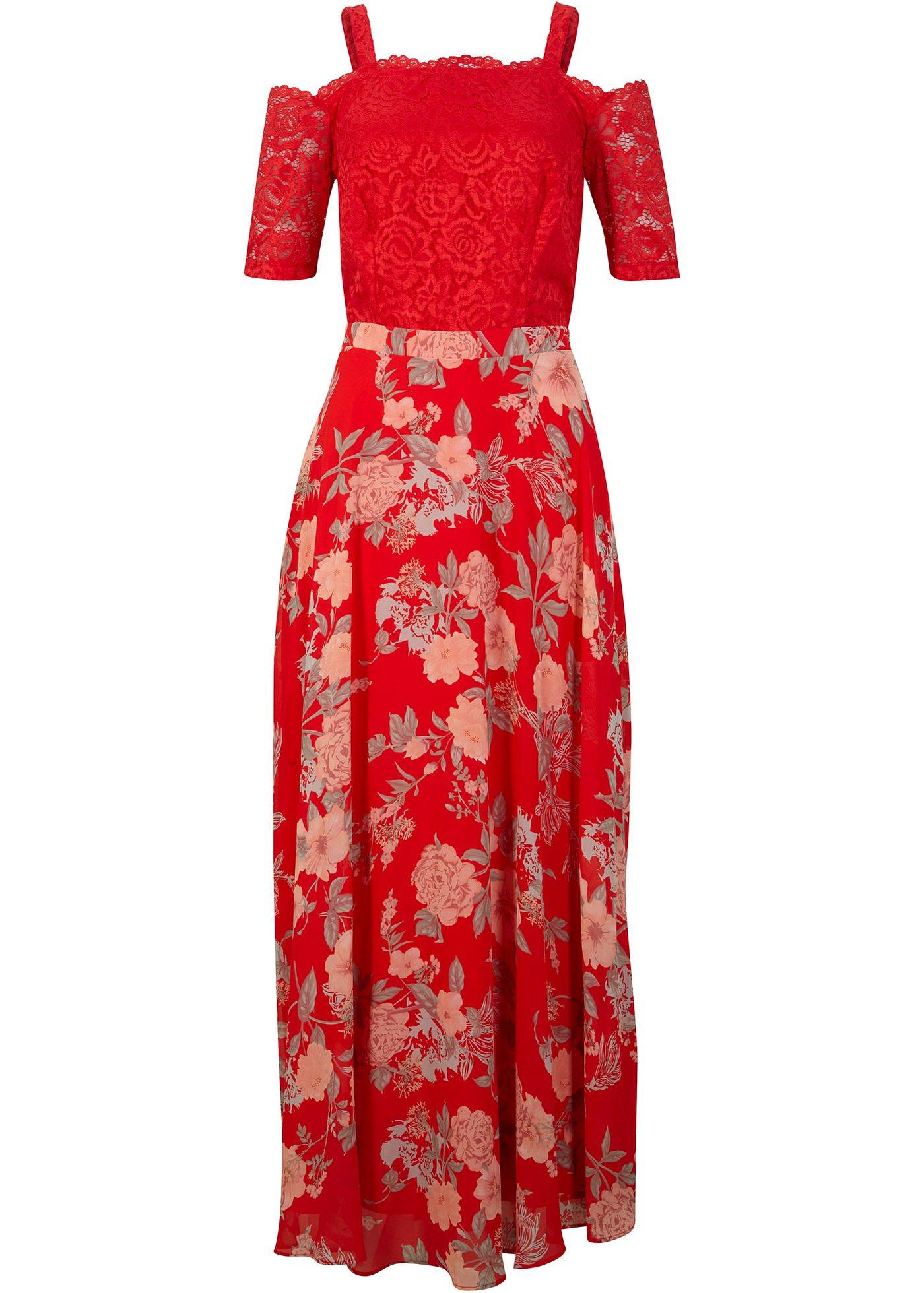 Robe en chiffon à dentelle et imprimé floral