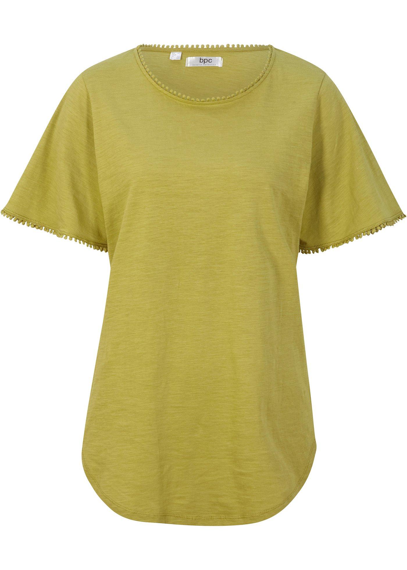 T-shirt en coton flammé avec dentelle, manches courtes