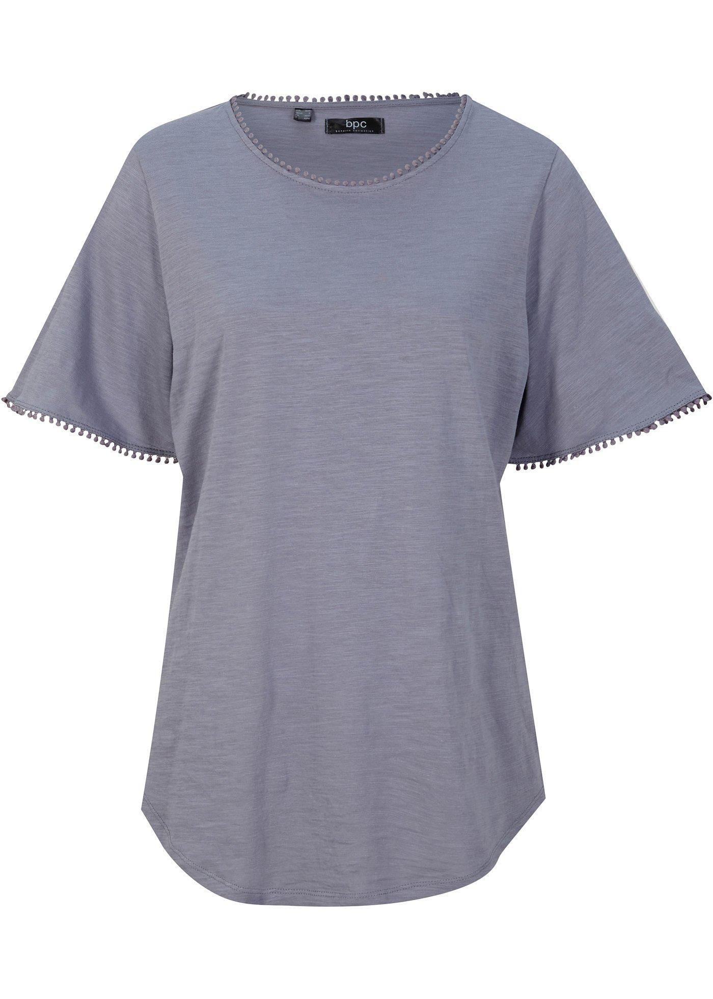 T-shirt en coton flammé avec dentelle, manches courtes