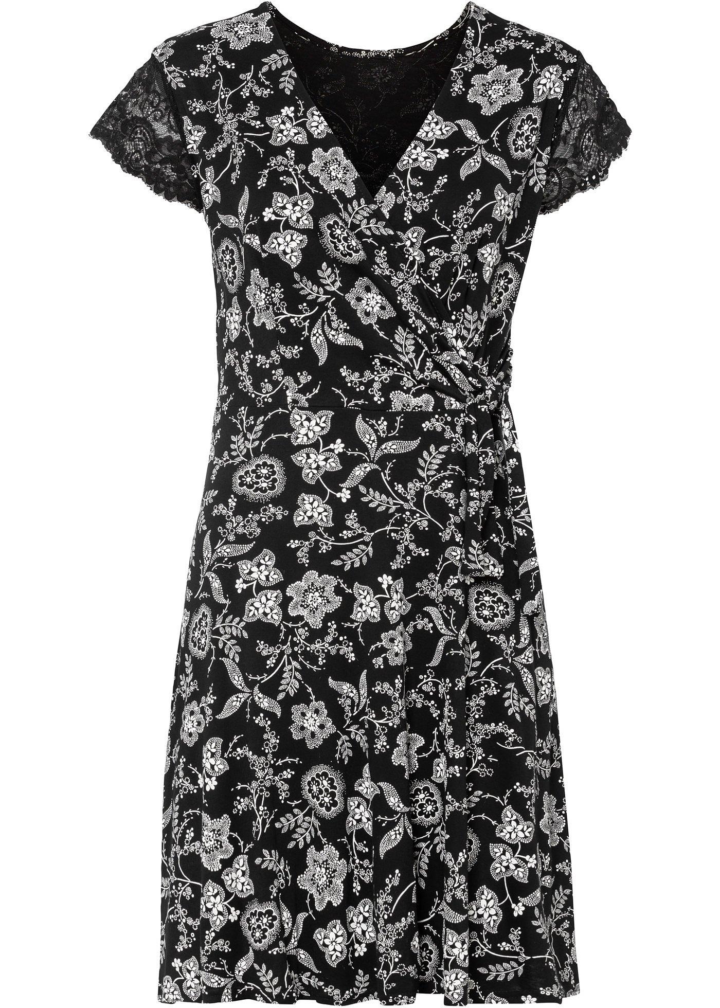 Robe en jersey imprimée avec dentelle