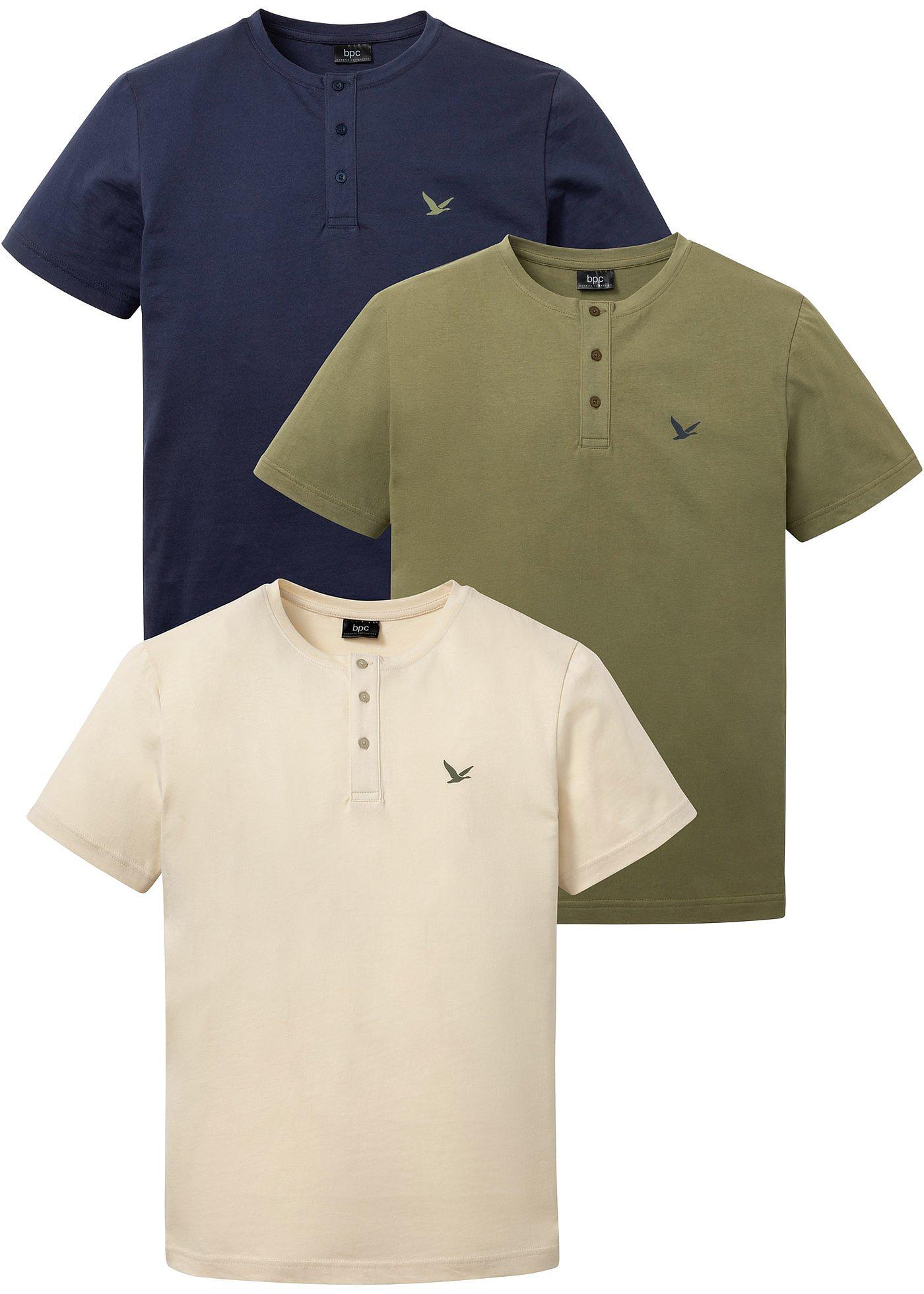 Lot de 3 T-shirts col Henley en coton