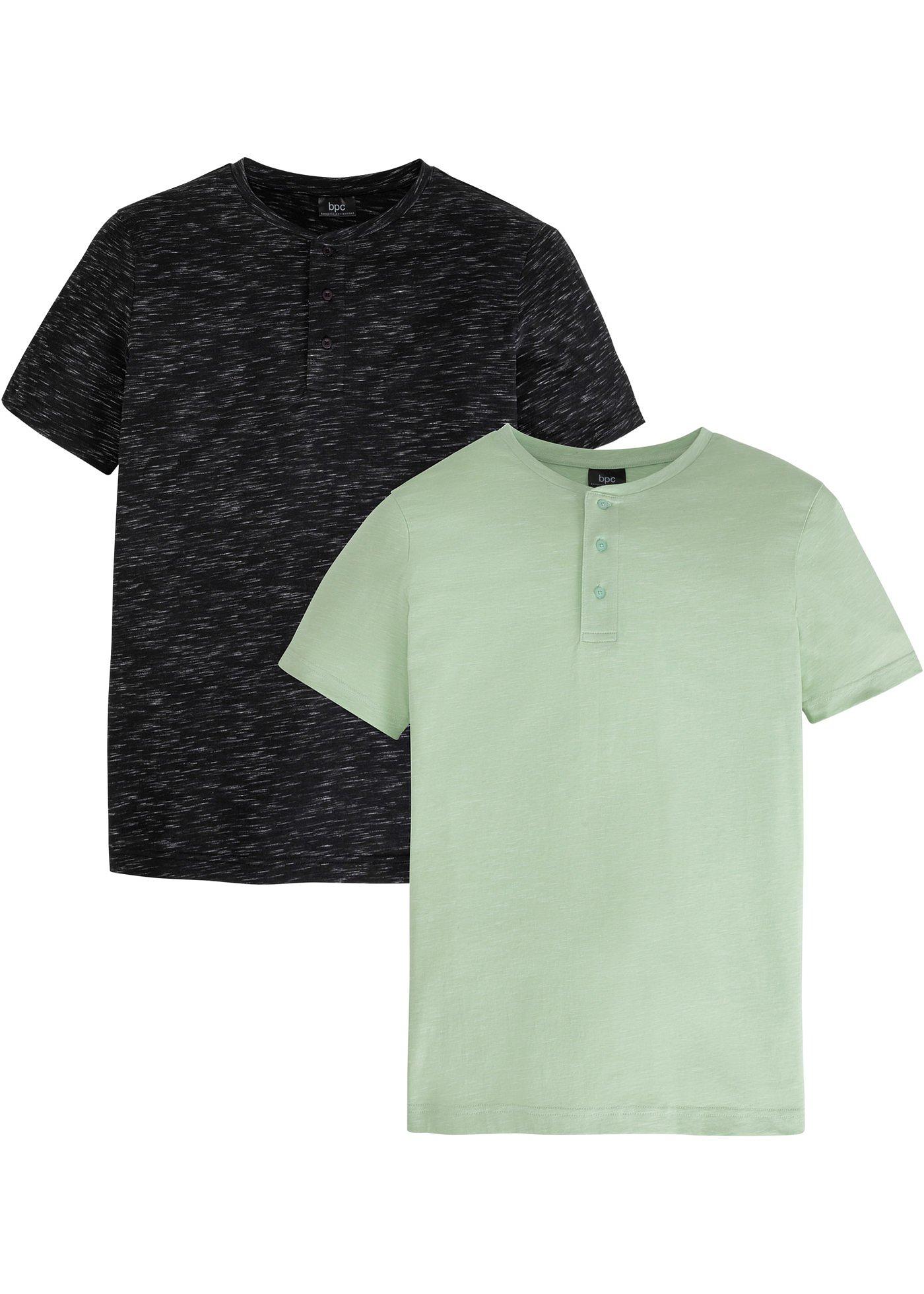 Lot de 2 T-shirts col Henley, manches courtes