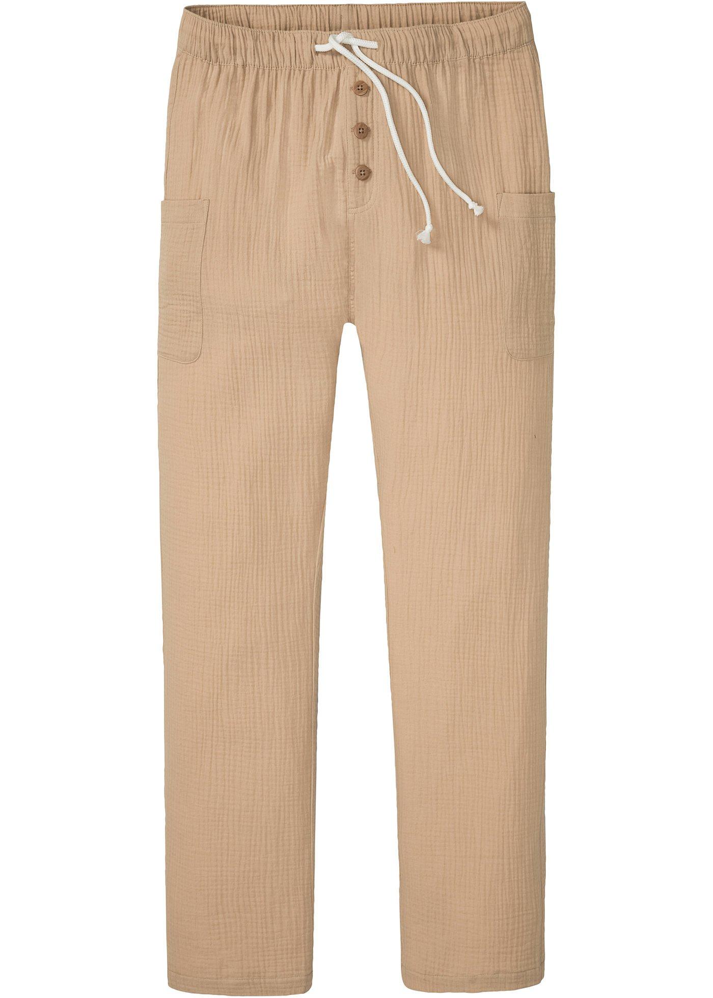 Pantalon à taille extensible en mousseline Loose Fit, Straight