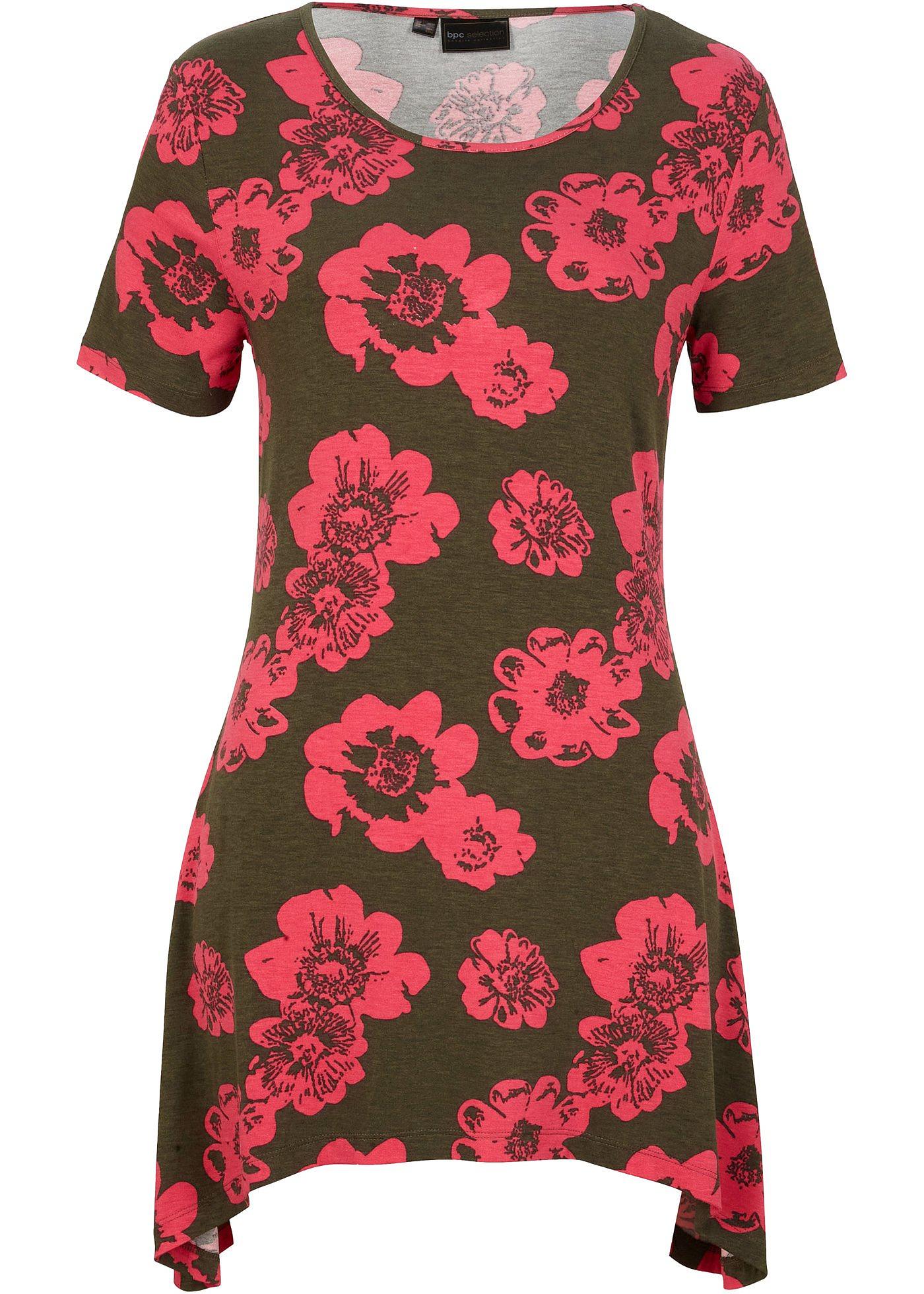 T-shirt long à pans, manches courtes