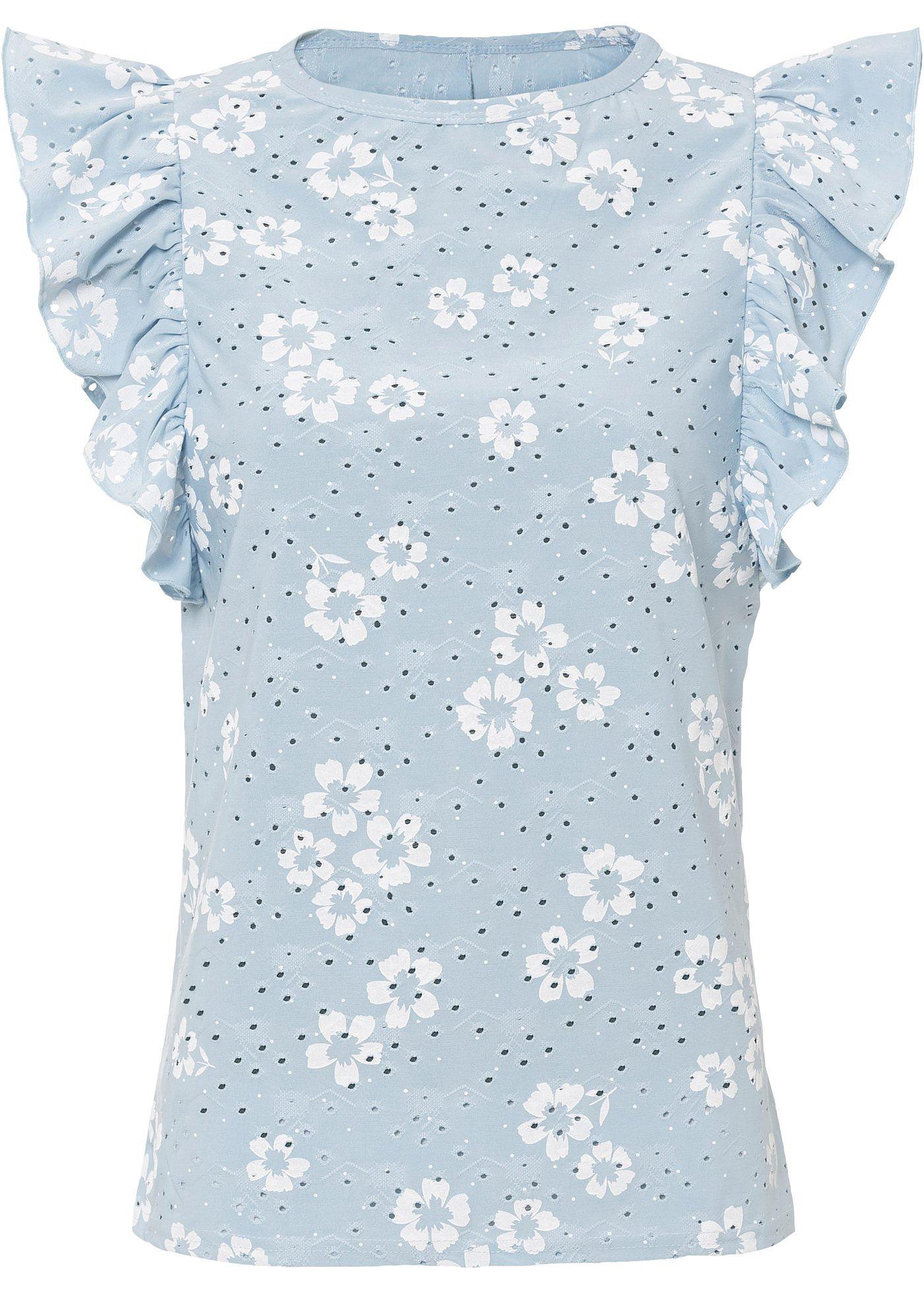 T-shirt imprimé avec broderie ajourée