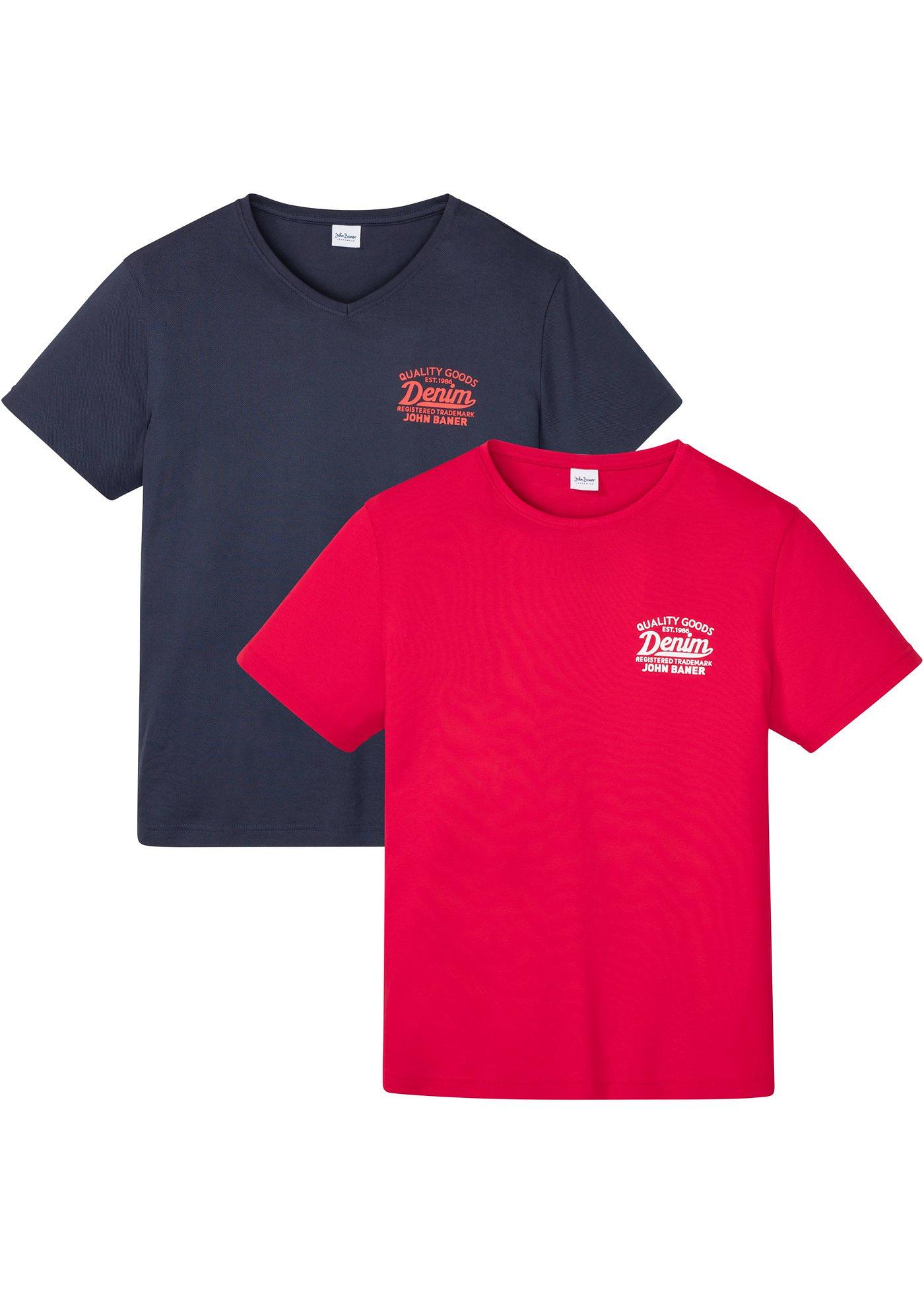 Lot de 2 T-shirts 1x col rond + 1x col V