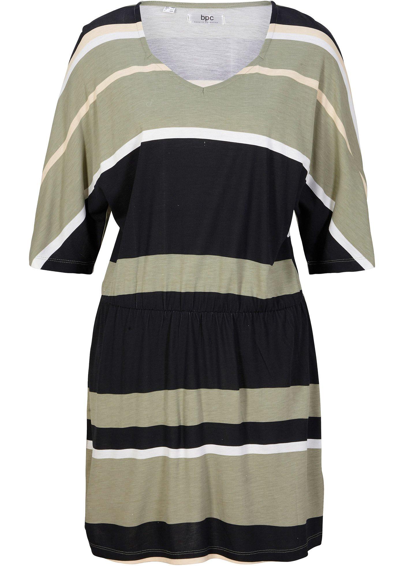 T-shirt tunique rayé en viscose, mi-manches