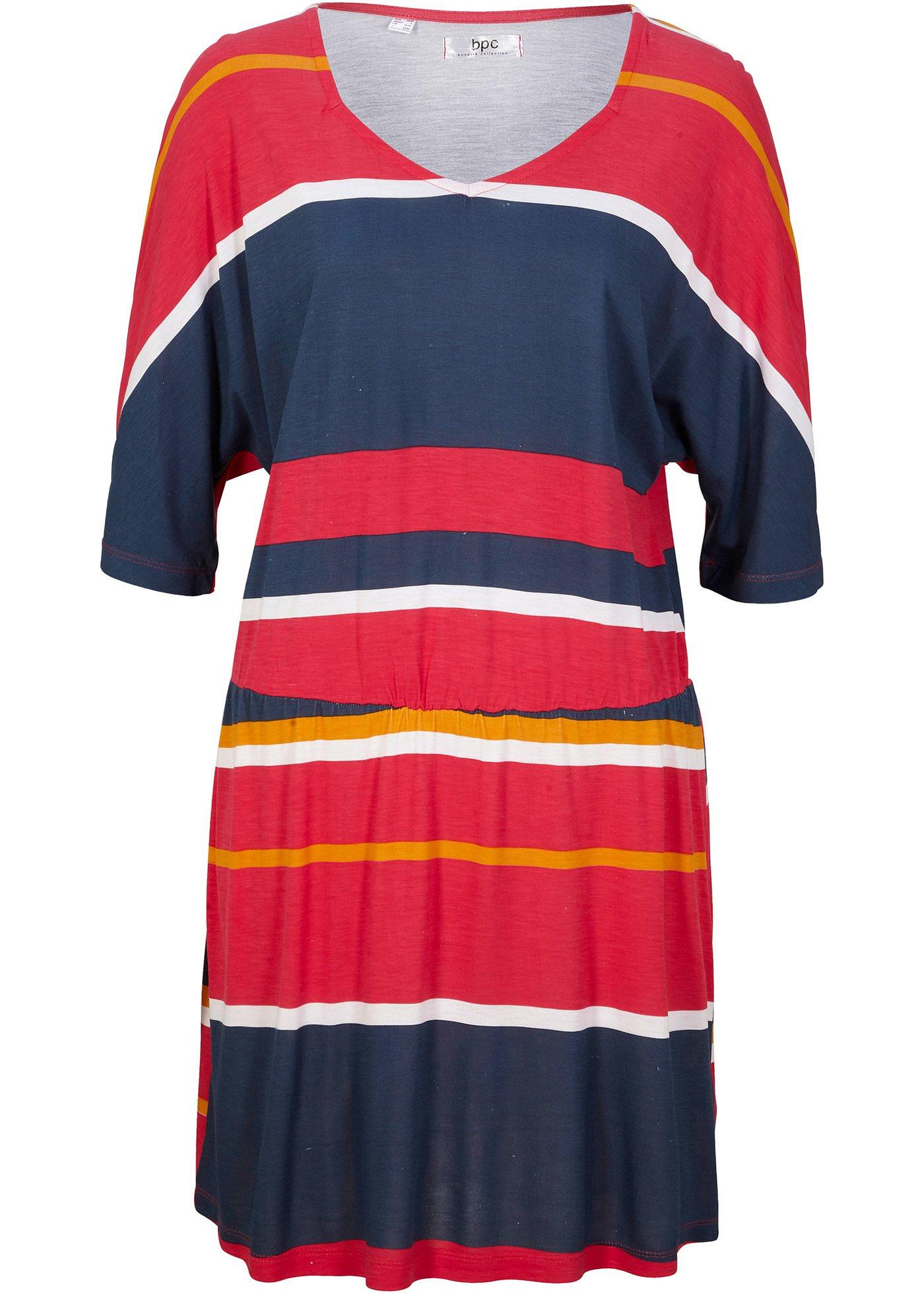 T-shirt tunique rayé en viscose, mi-manches