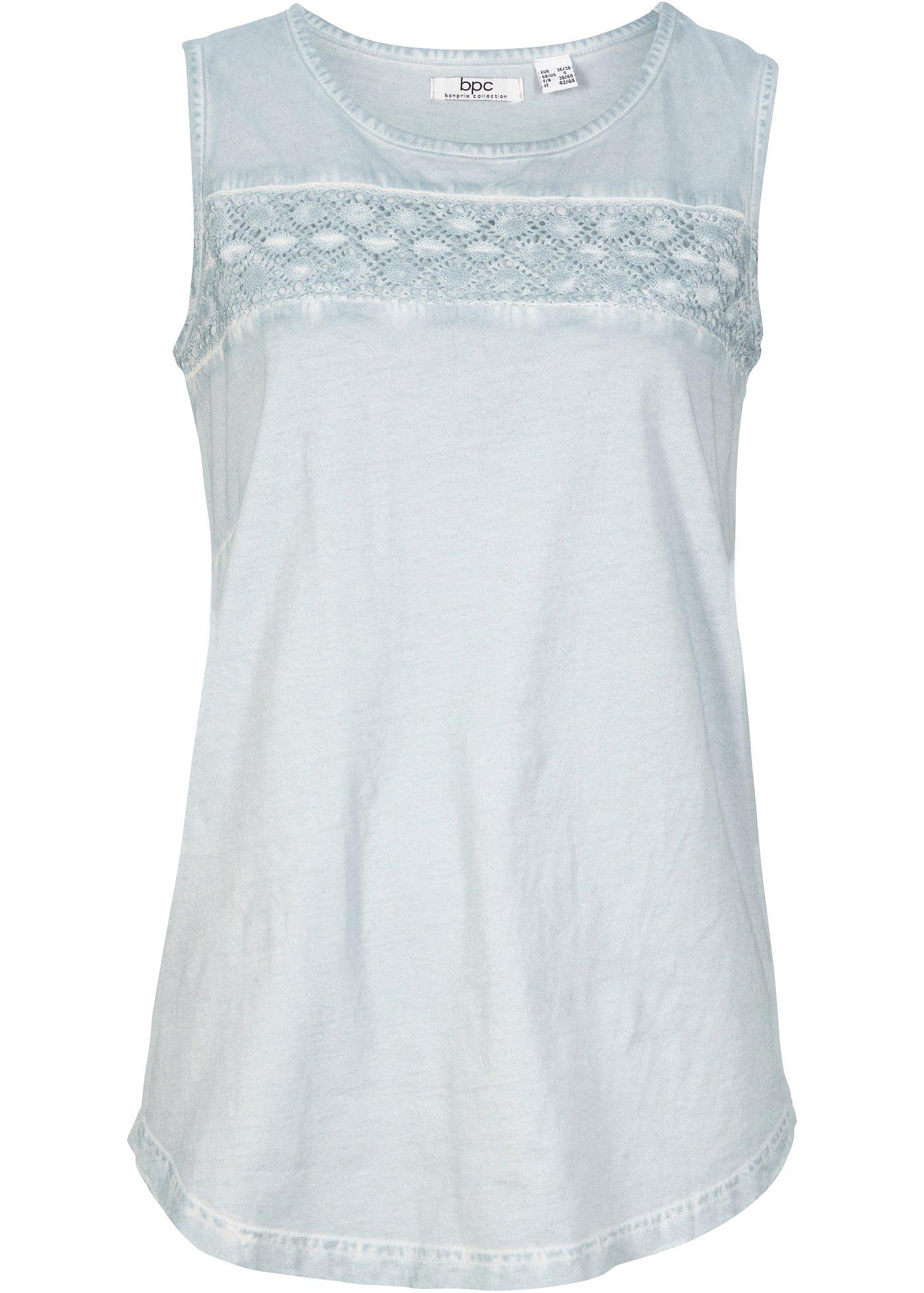 Top long coton cold-dye avec empiècement en dentelle