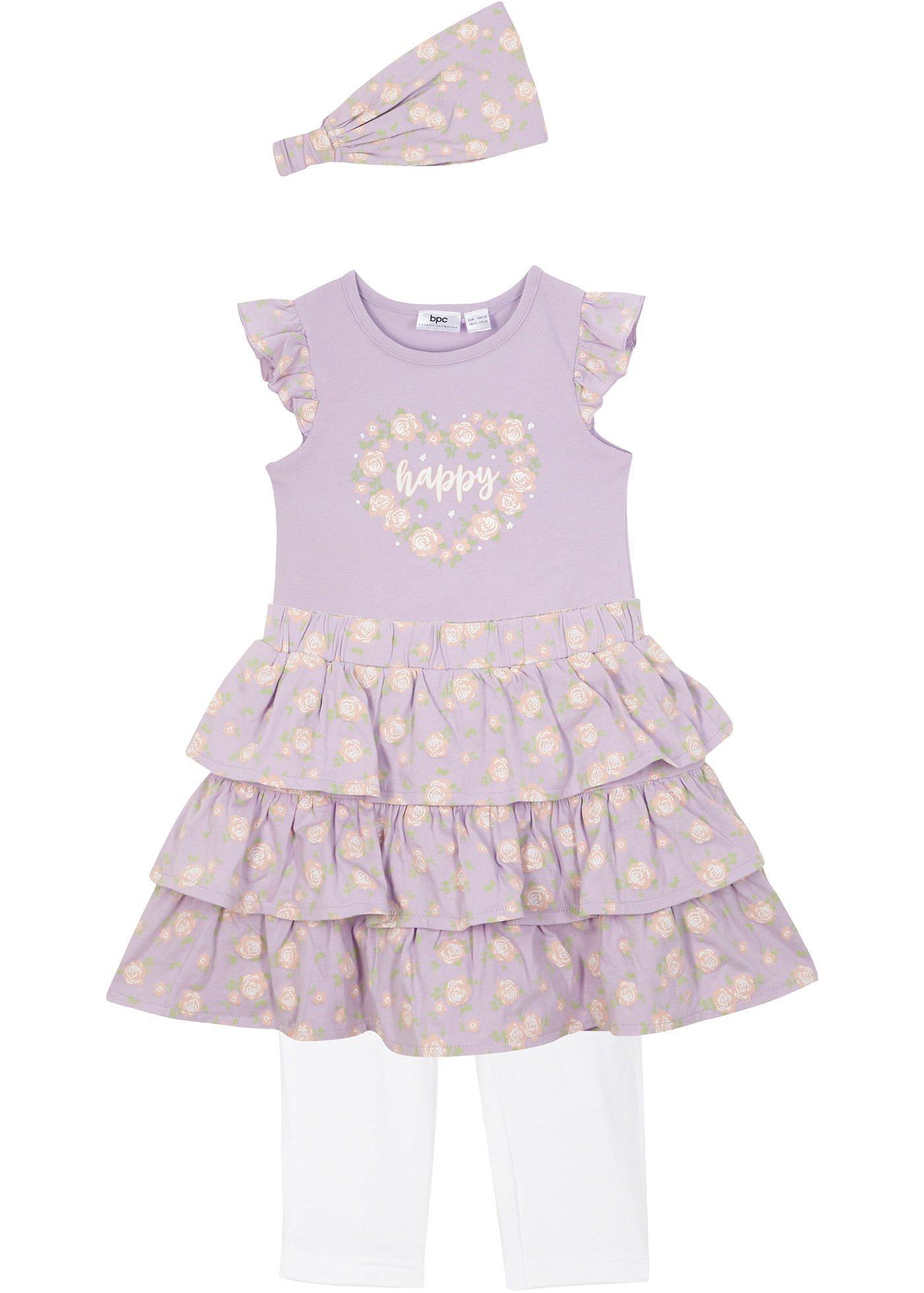 T-shirt, jupe, legging 3/4, bandeau de cheveux (Ens. 4 pces.) fille