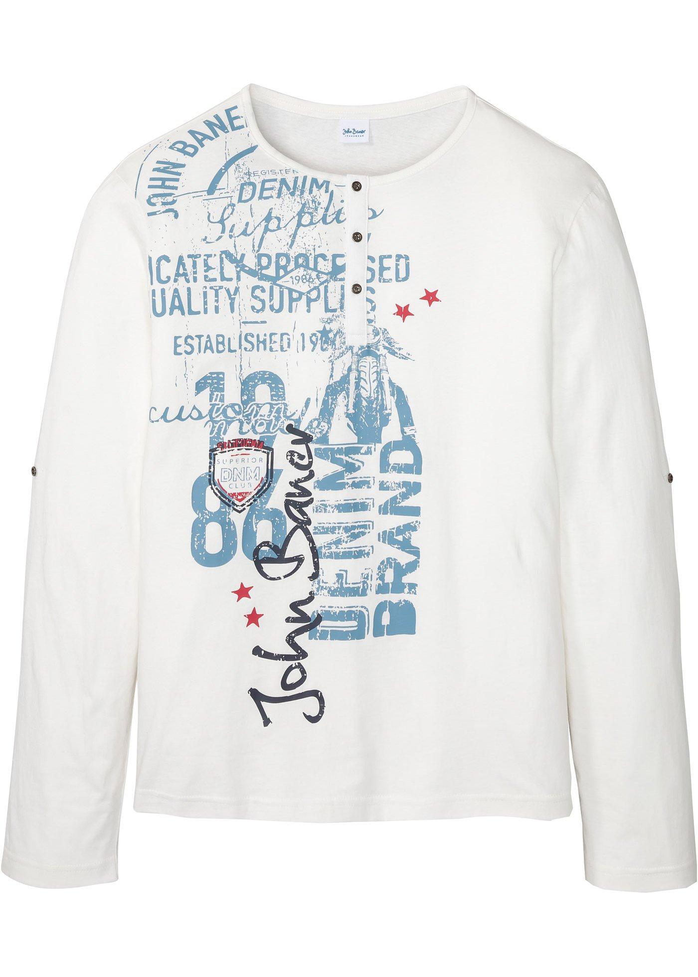 T-shirt col Henley en coton bio, manches longues