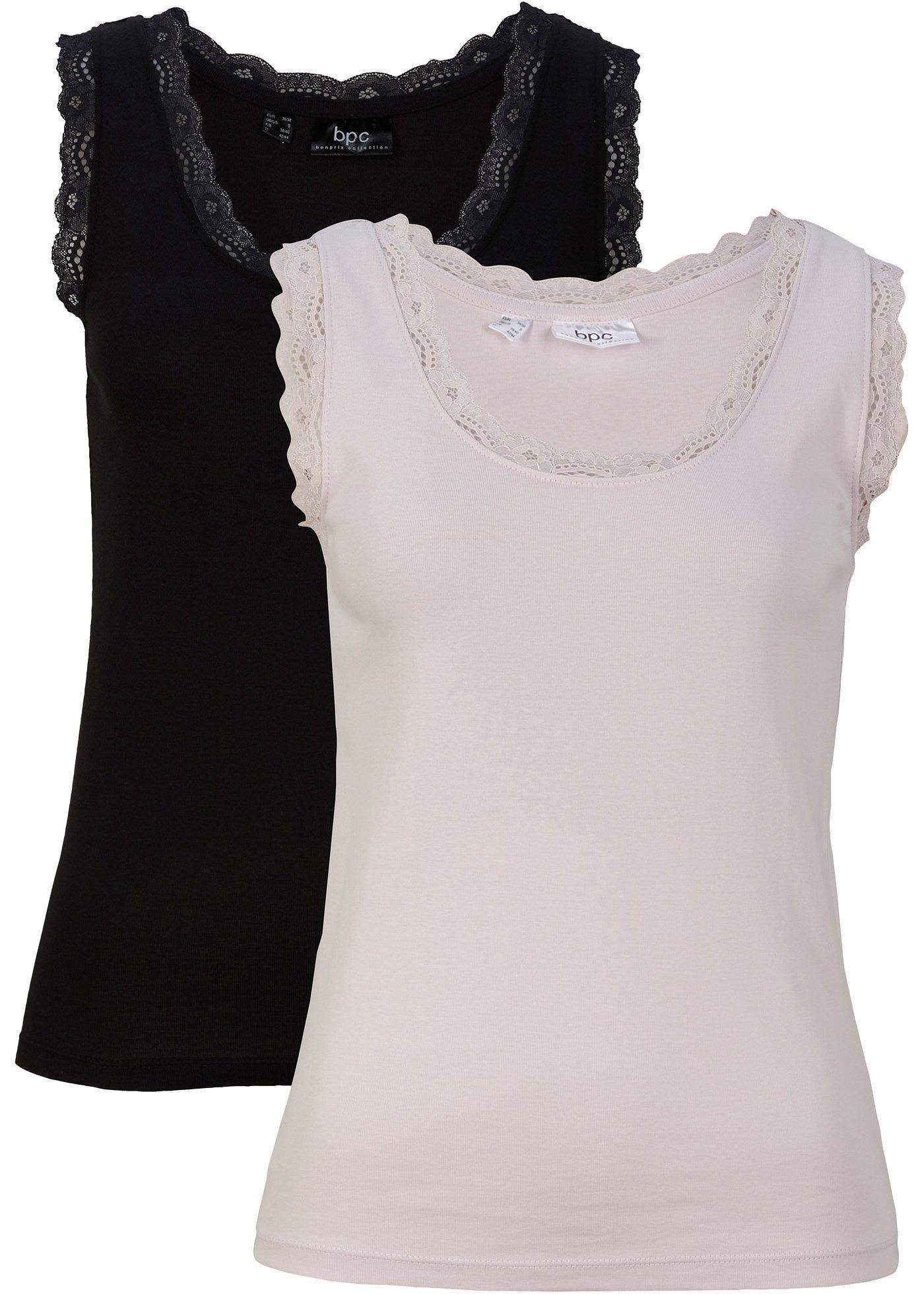 Lot de 2 tops côtelés avec dentelle