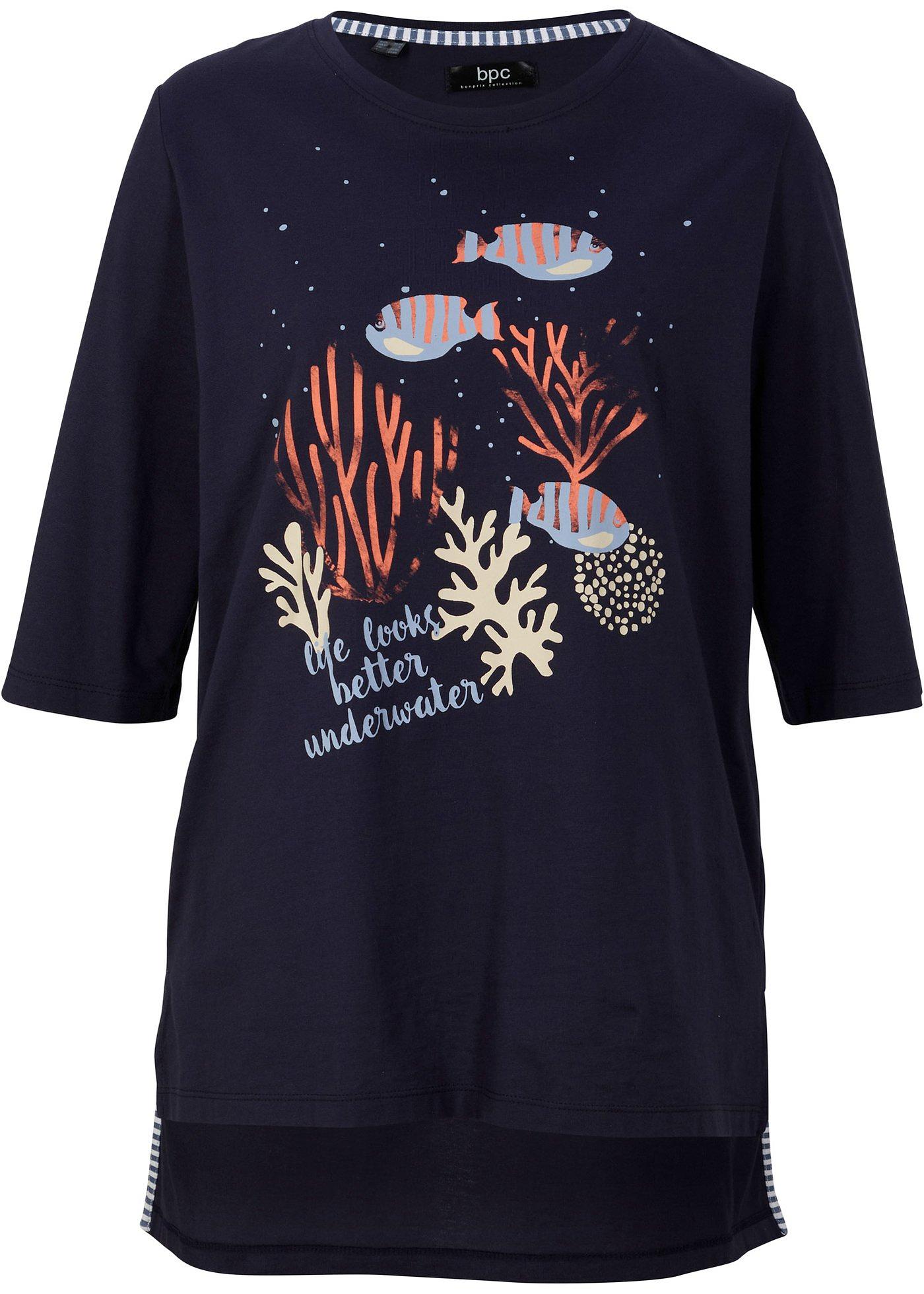 Maxi T-shirt à imprimé marin avec fentes latérales