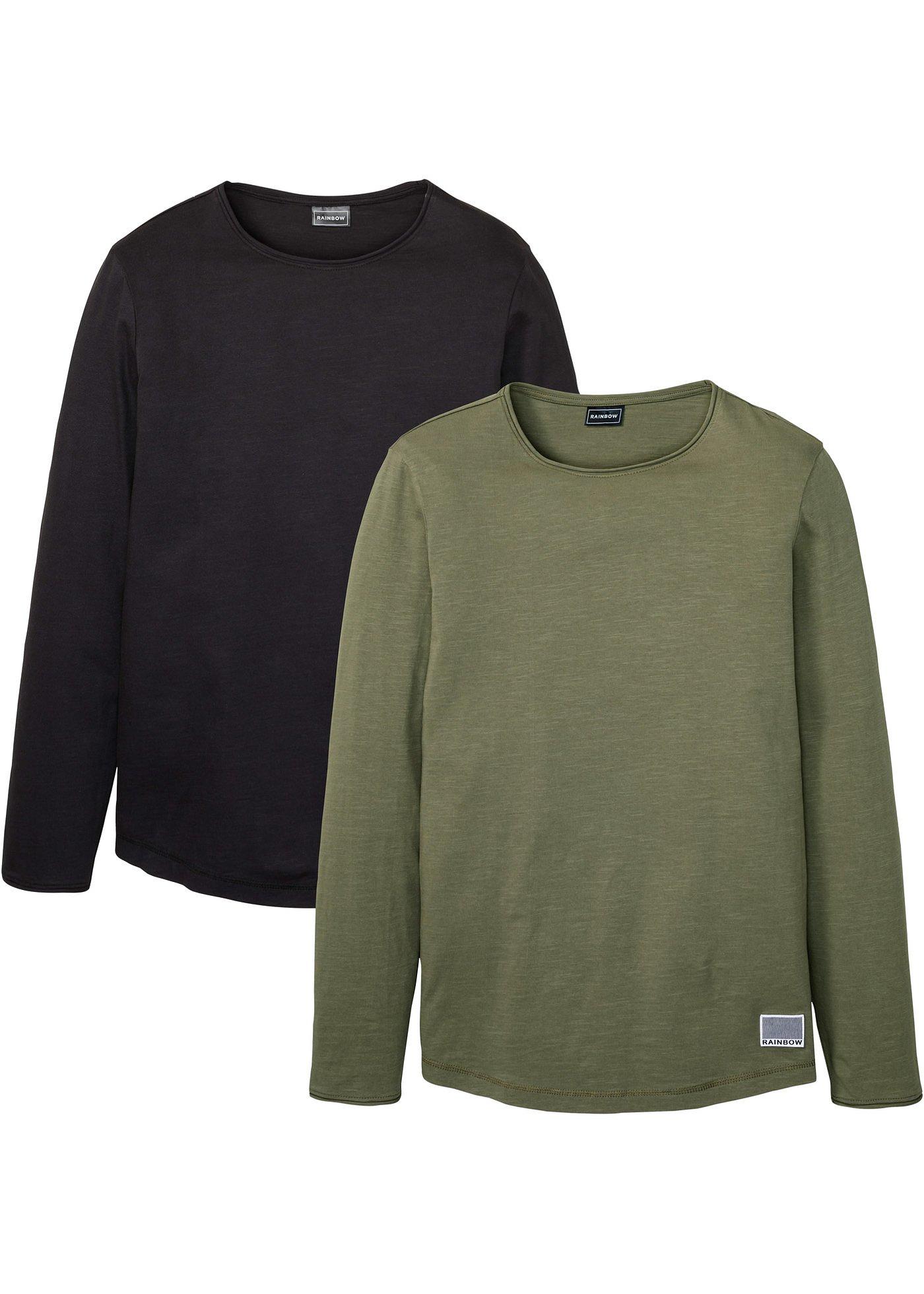 Lot de 2 T-shirts manches longues avec bordures roulottées Slim Fit