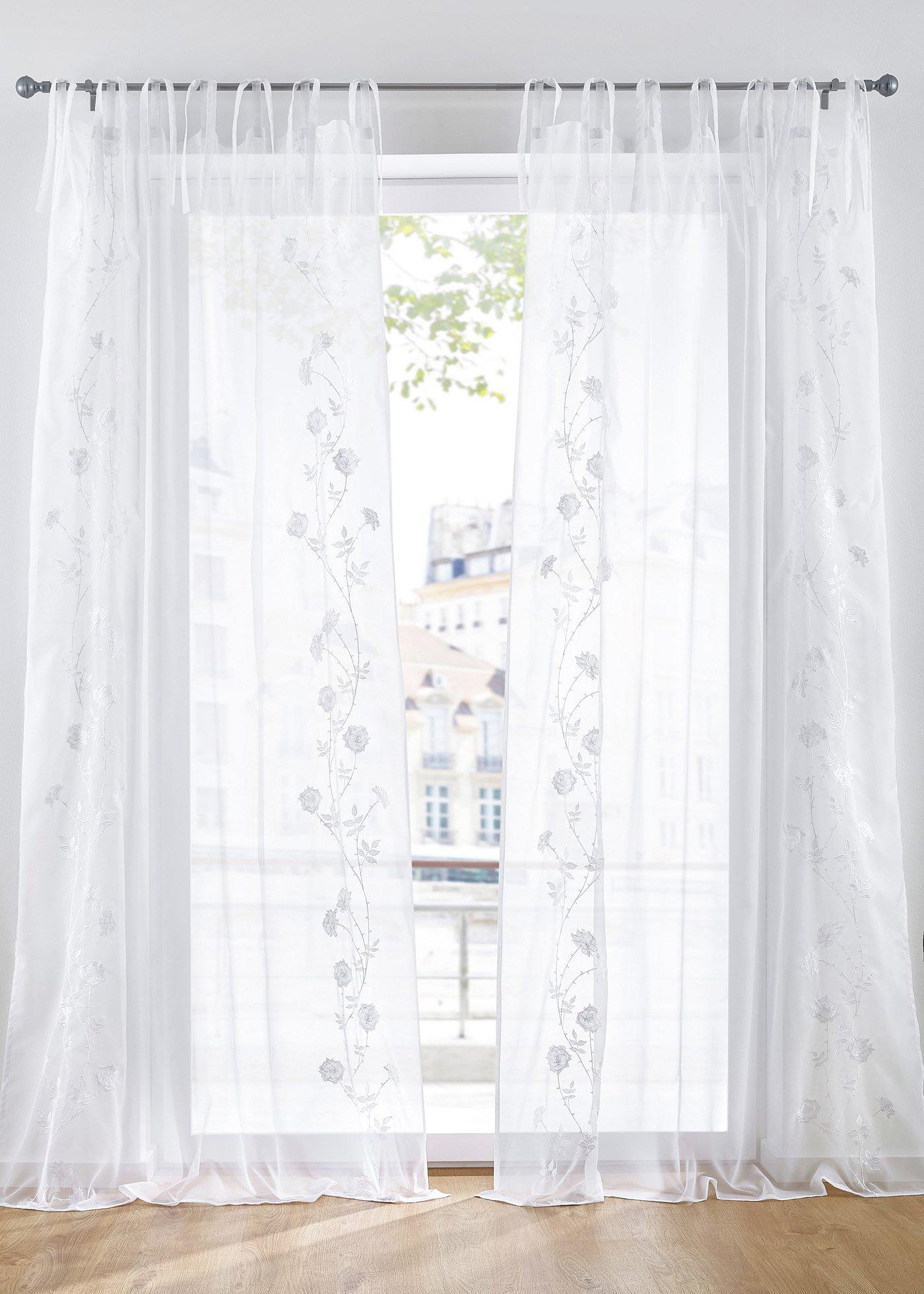 Voilage avec broderie florale (1 pce.)