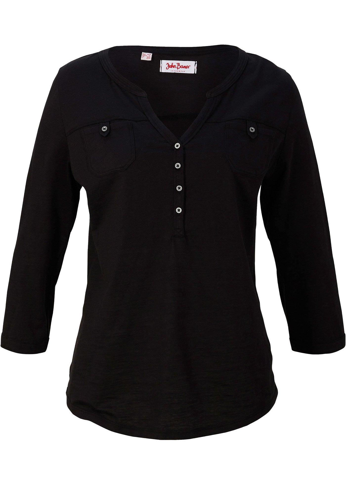 T-shirt col Henley manches 3/4, coton bio