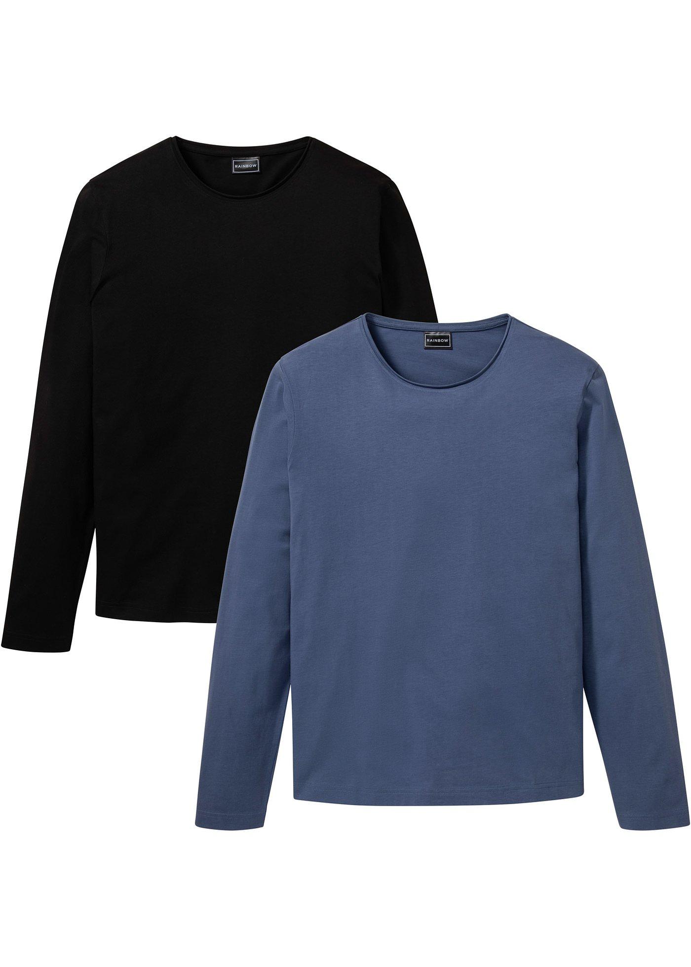 Lot de 2 T-shirts manches longues en coton avec bordure roulottée