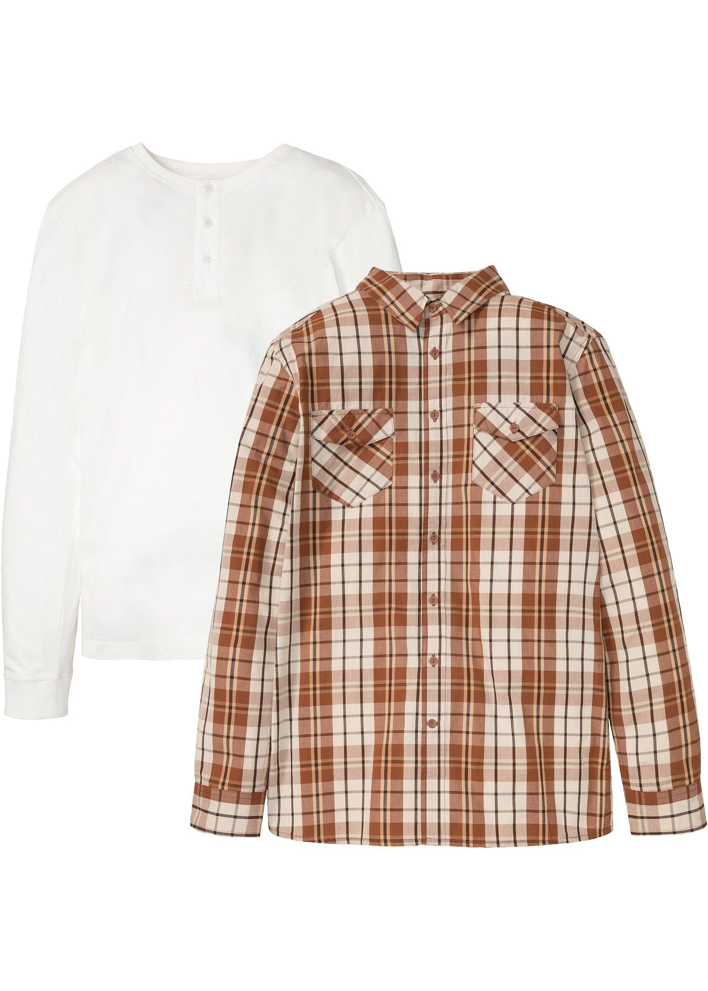 Chemise manches longues et T-shirt Henley manches longues (Ens. 2 pces.)