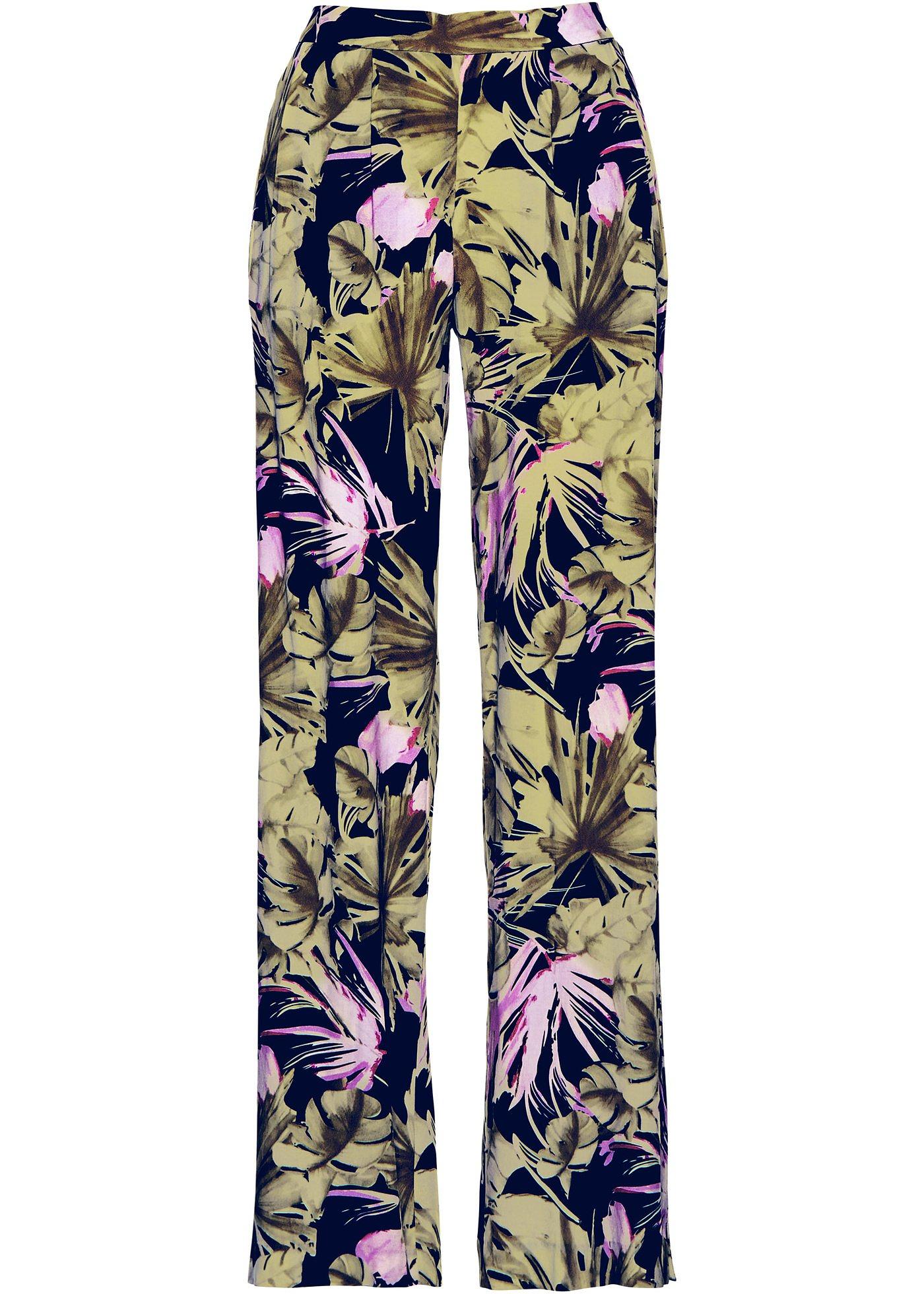 Pantalon à taille extensible imprimé végétal