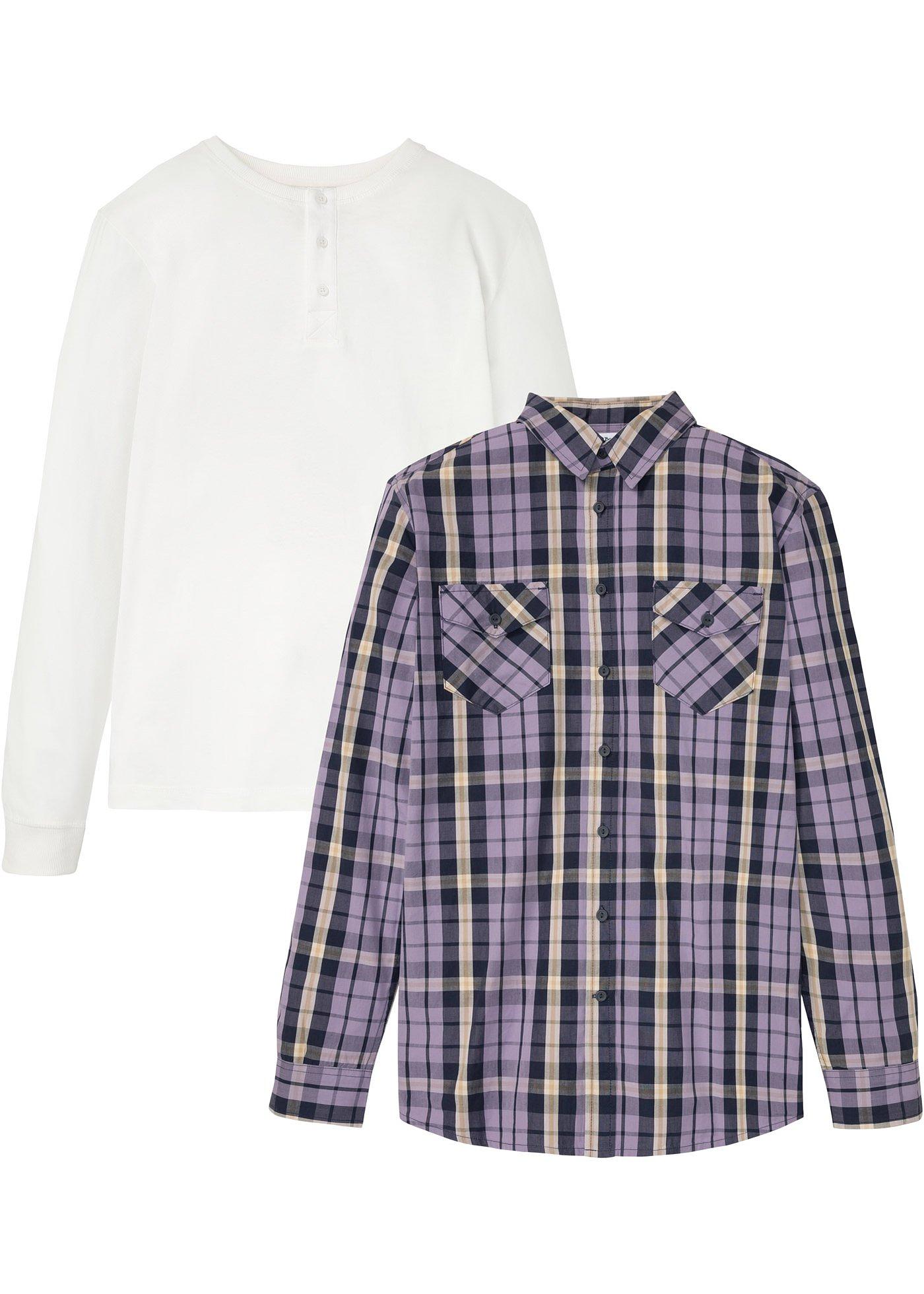 Chemise manches longues et T-shirt Henley manches longues (Ens. 2 pces.)