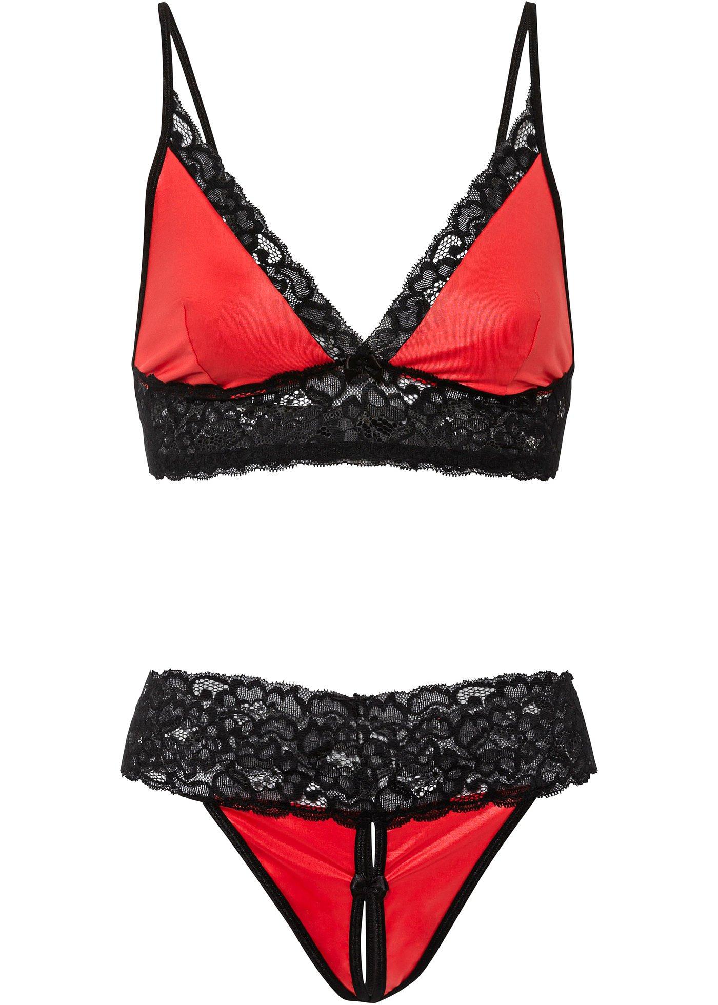 Brassière et string ouvert avec wet look (Ens. 2 pces.)