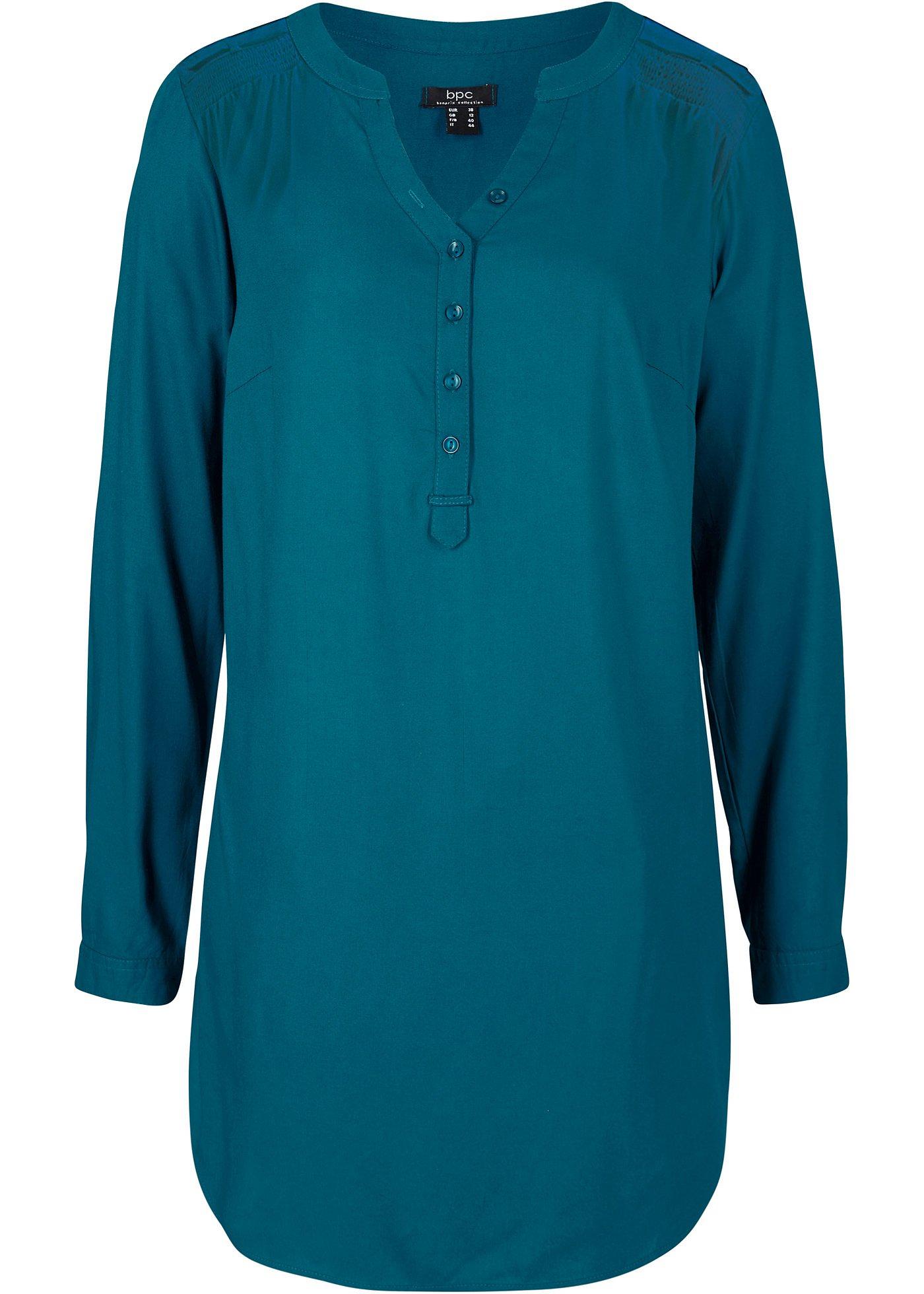 Blouse-tunique en viscose, col V et manches longues
