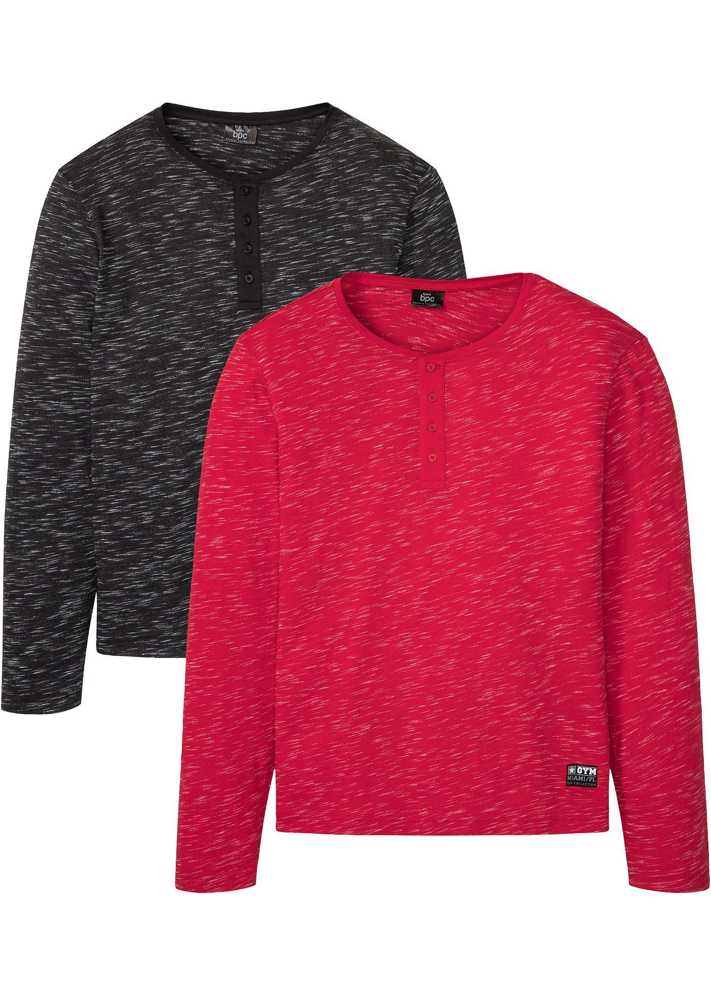 Lot de 2 T-shirts col Henley, manches longues