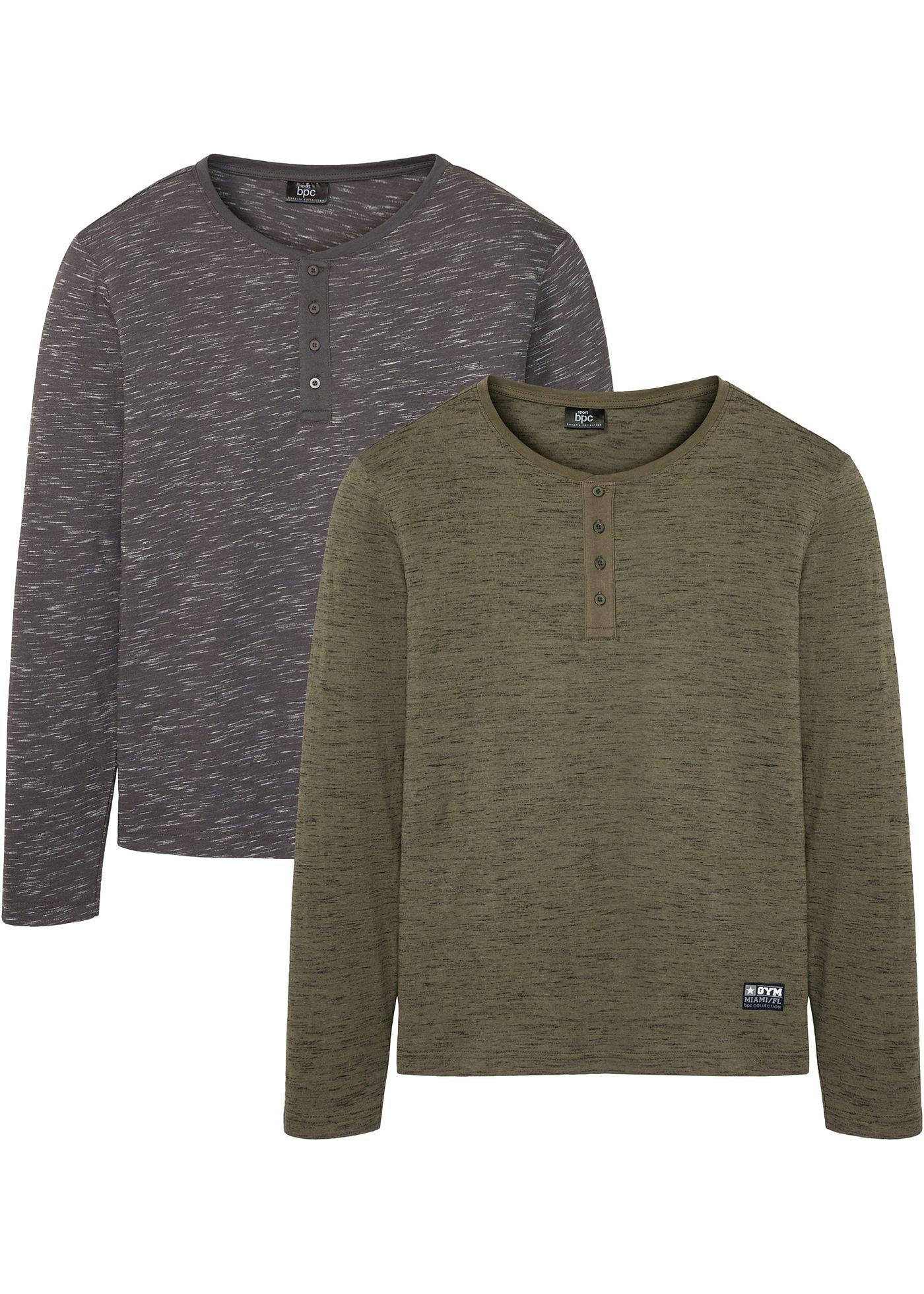 Lot de 2 T-shirts col Henley, manches longues