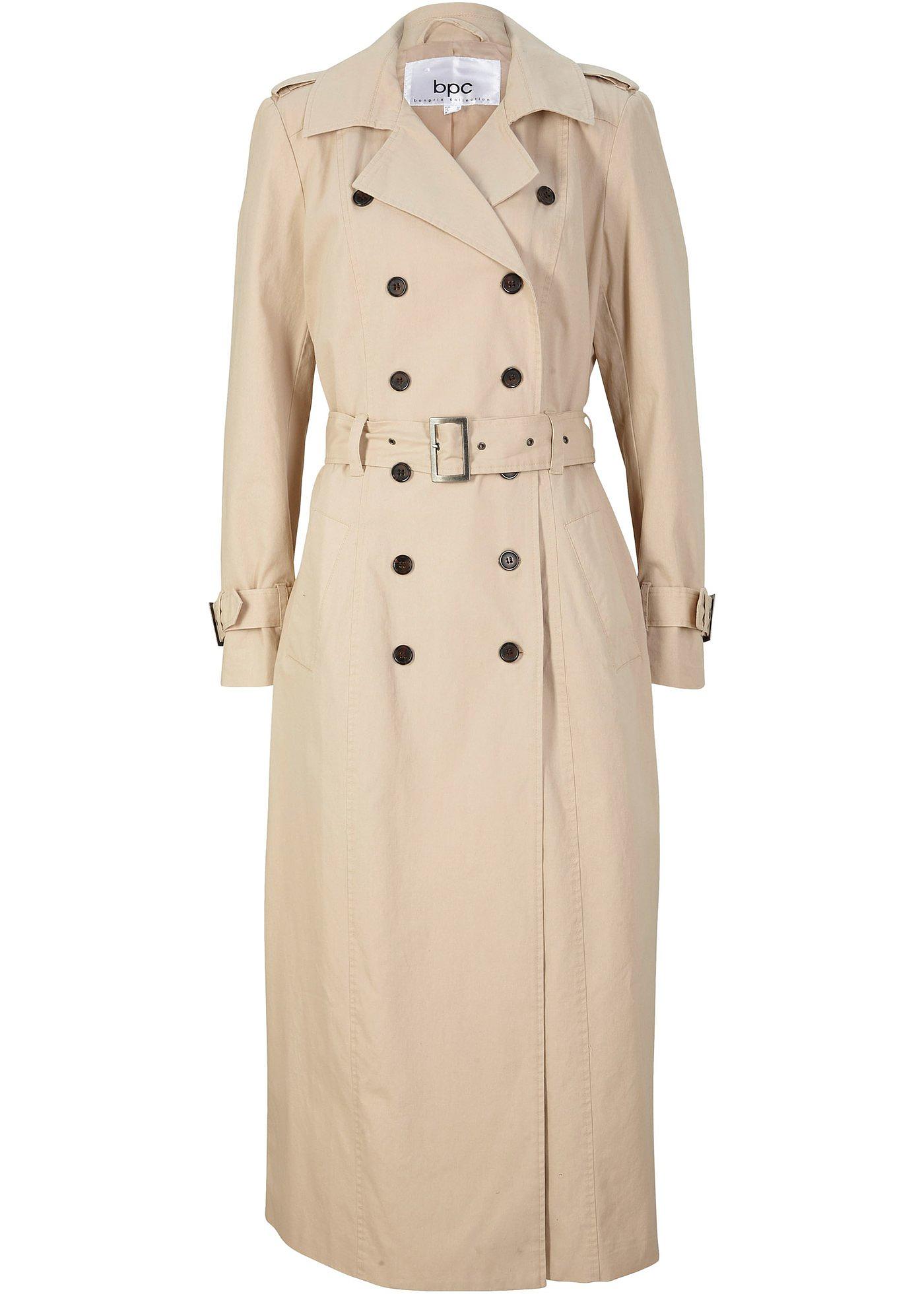Trench-coat long ceinturé à la taille