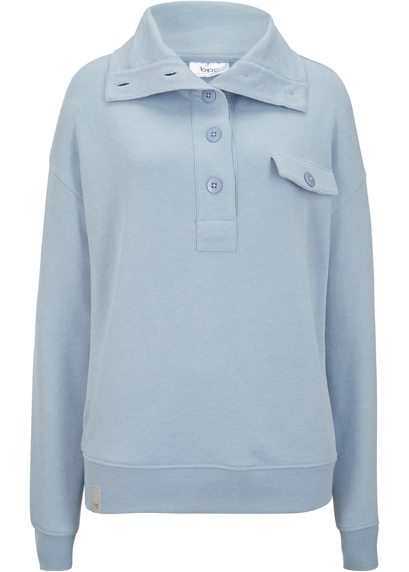 Sweat-shirt avec polyester recyclé, col haut et boutons