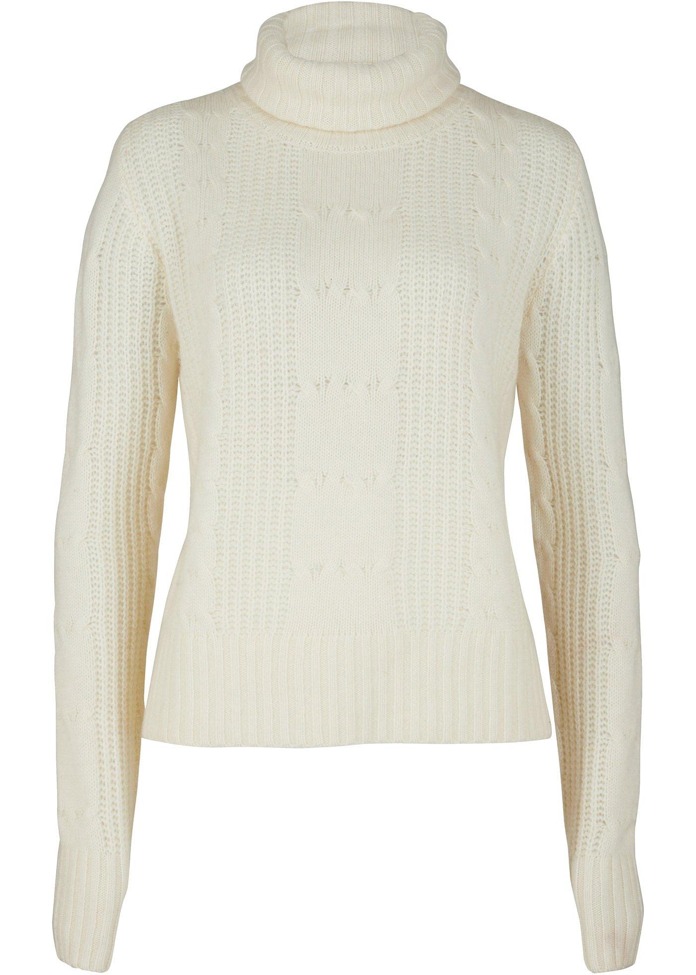 Pull col roulé avec teneur en Good Cashmere Standard® et torsades