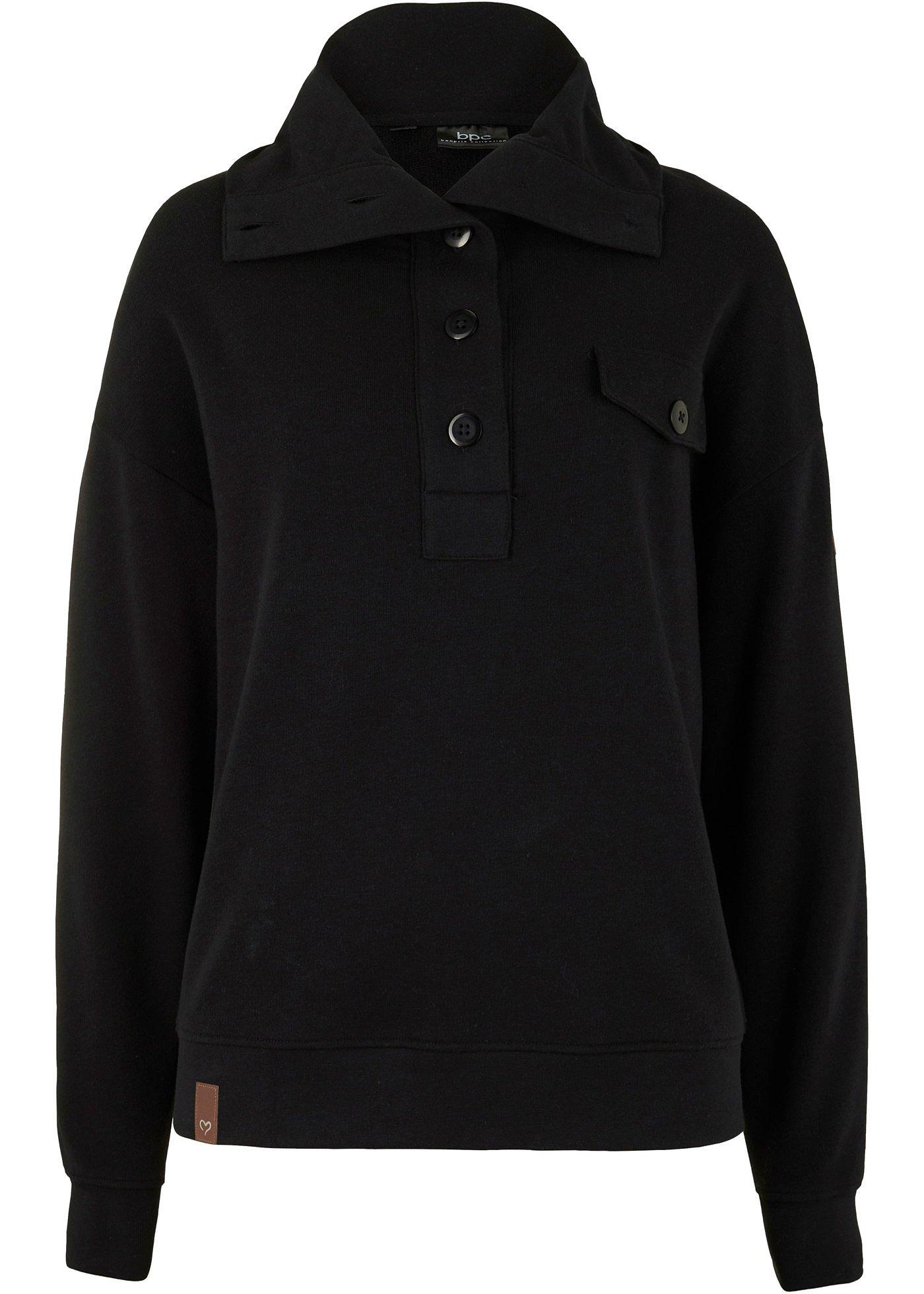 Sweat-shirt avec polyester recyclé, col haut et boutons