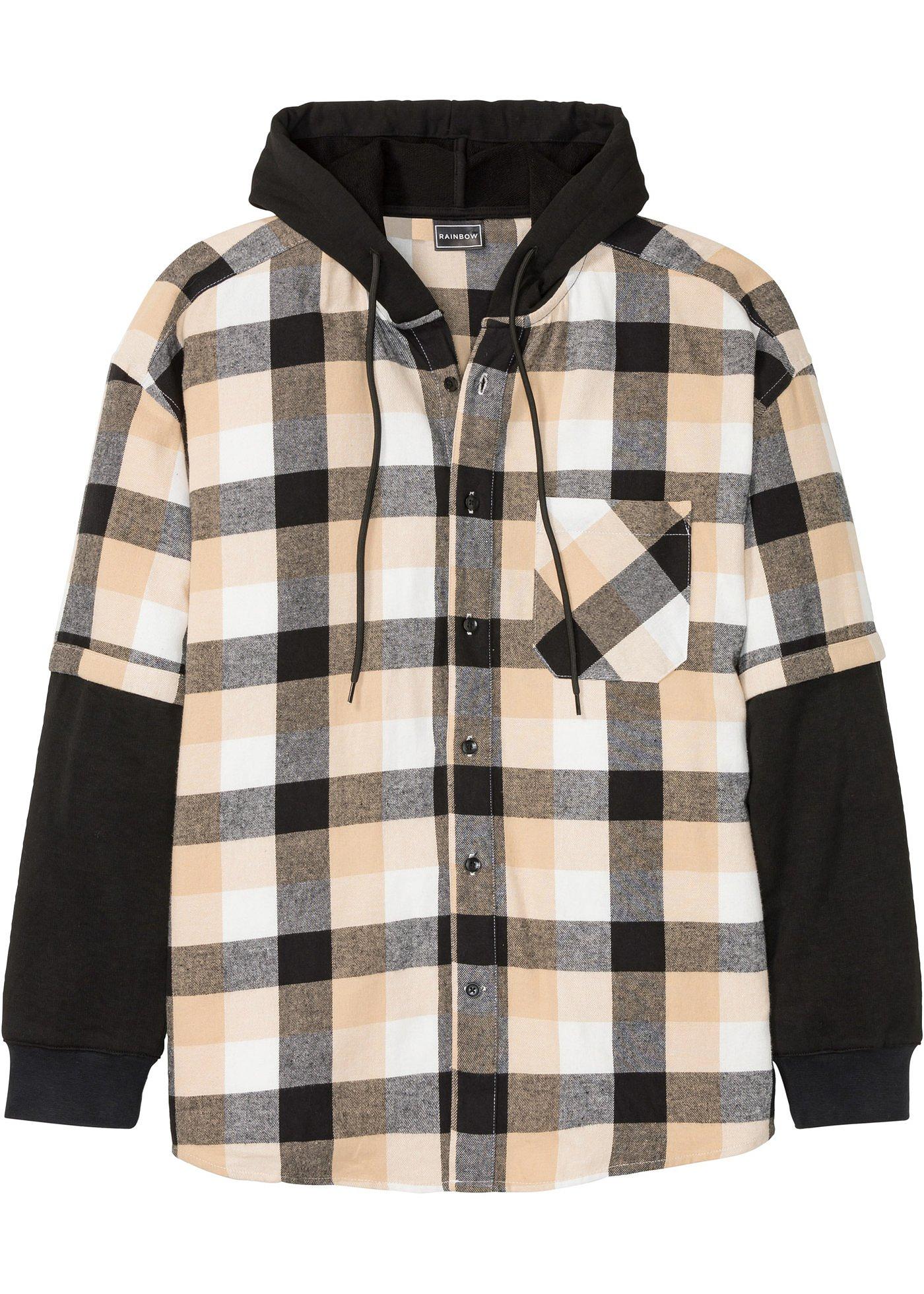 Chemise manches longues en flanelle style 2 en 1, Loose Fit