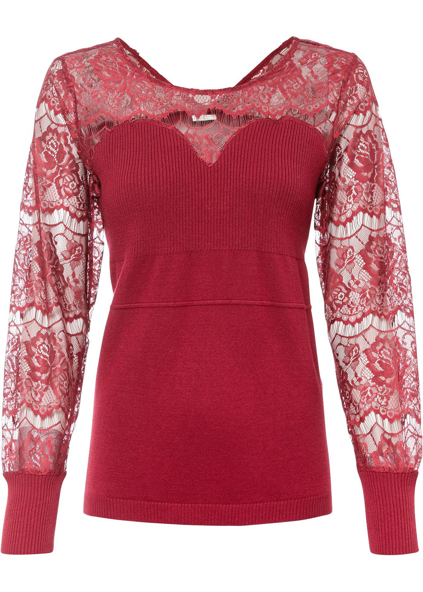 Pull côtelé avec dentelle