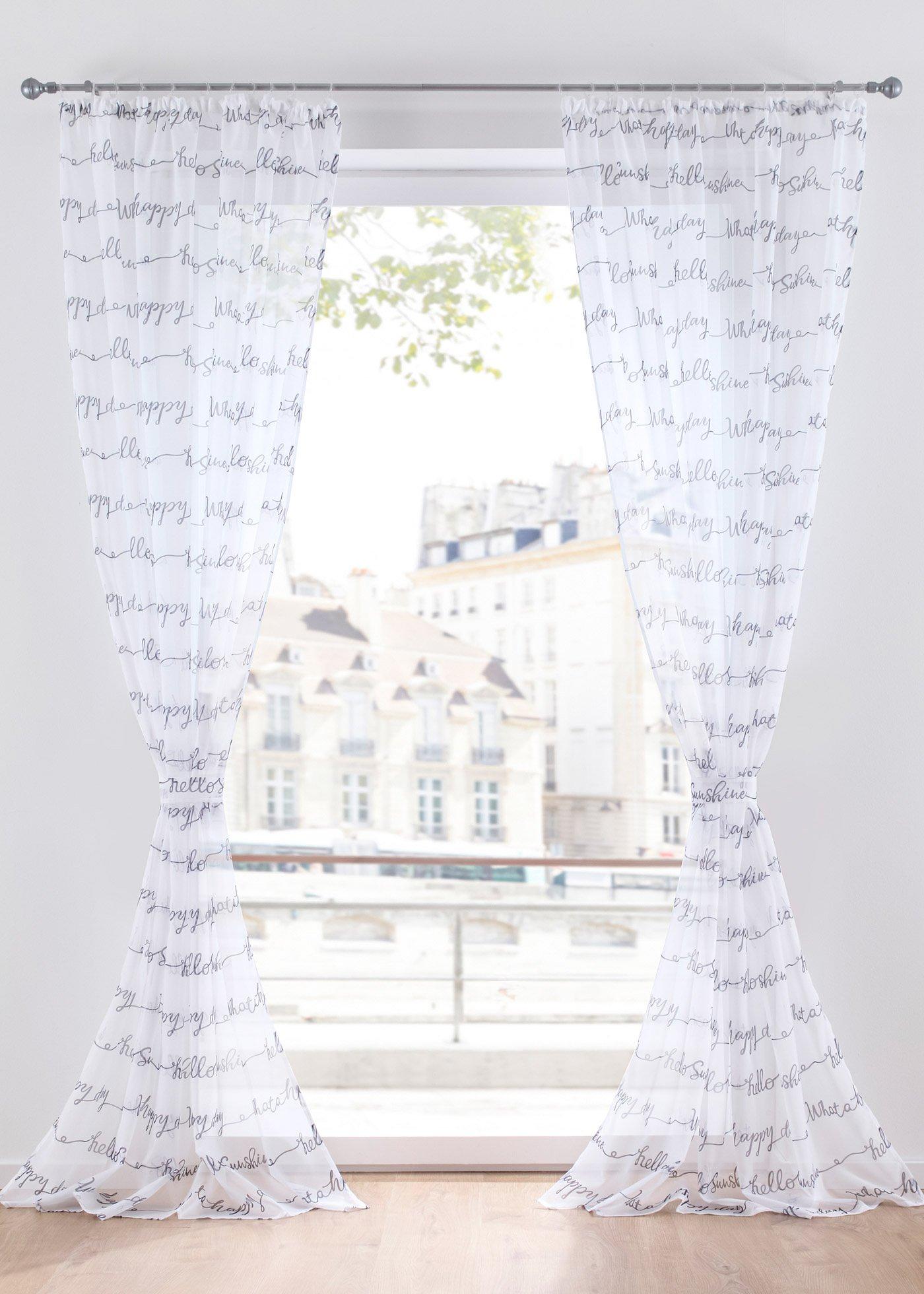 Voilage avec inscription, embrasse incluse (1 pce.)