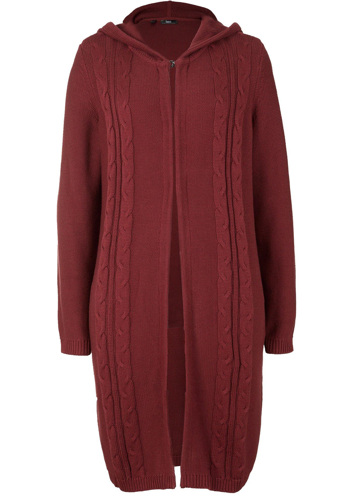 Gilet long en maille à capuche