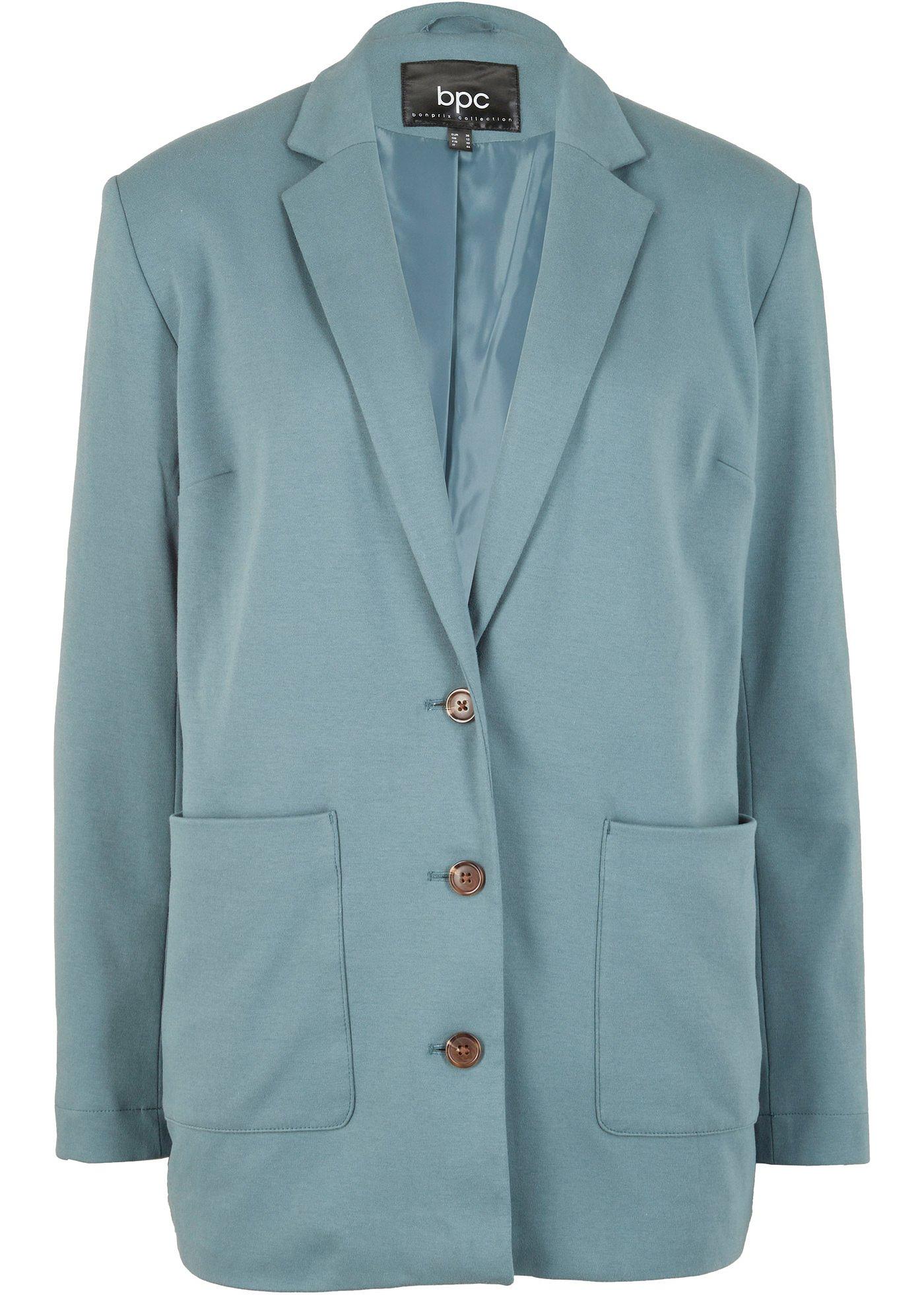 Blazer long en matière tissée avec fermeture bouton